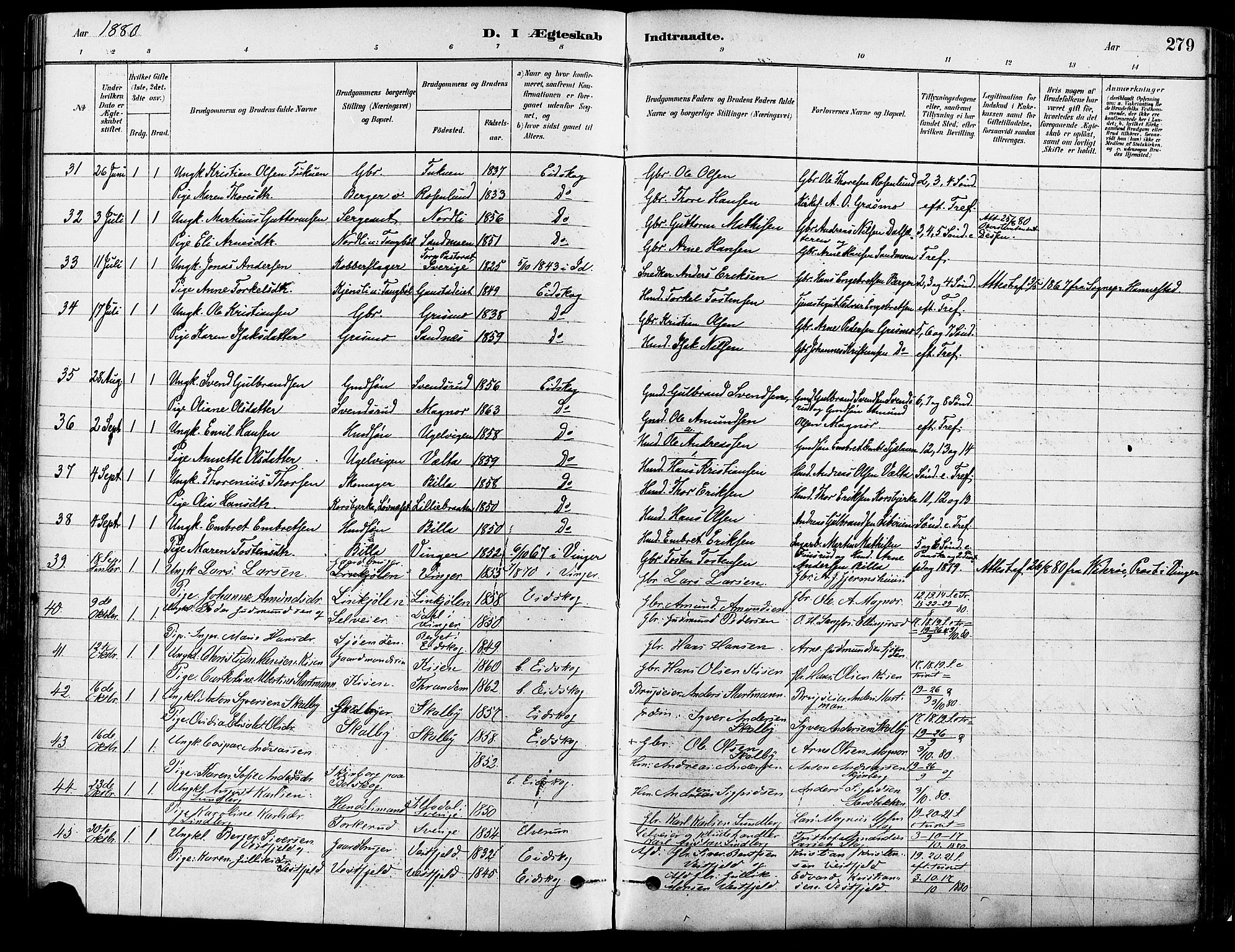 Eidskog prestekontor, SAH/PREST-026/H/Ha/Haa/L0003: Parish register (official) no. 3, 1879-1892, p. 279