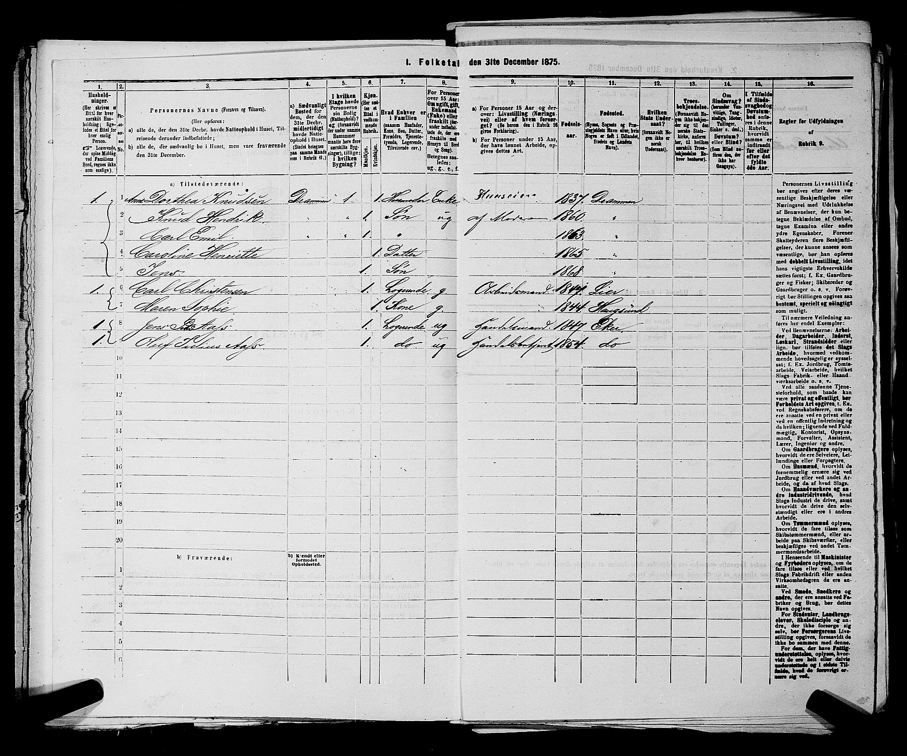 SAKO, 1875 census for 0602 Drammen, 1875, p. 1638