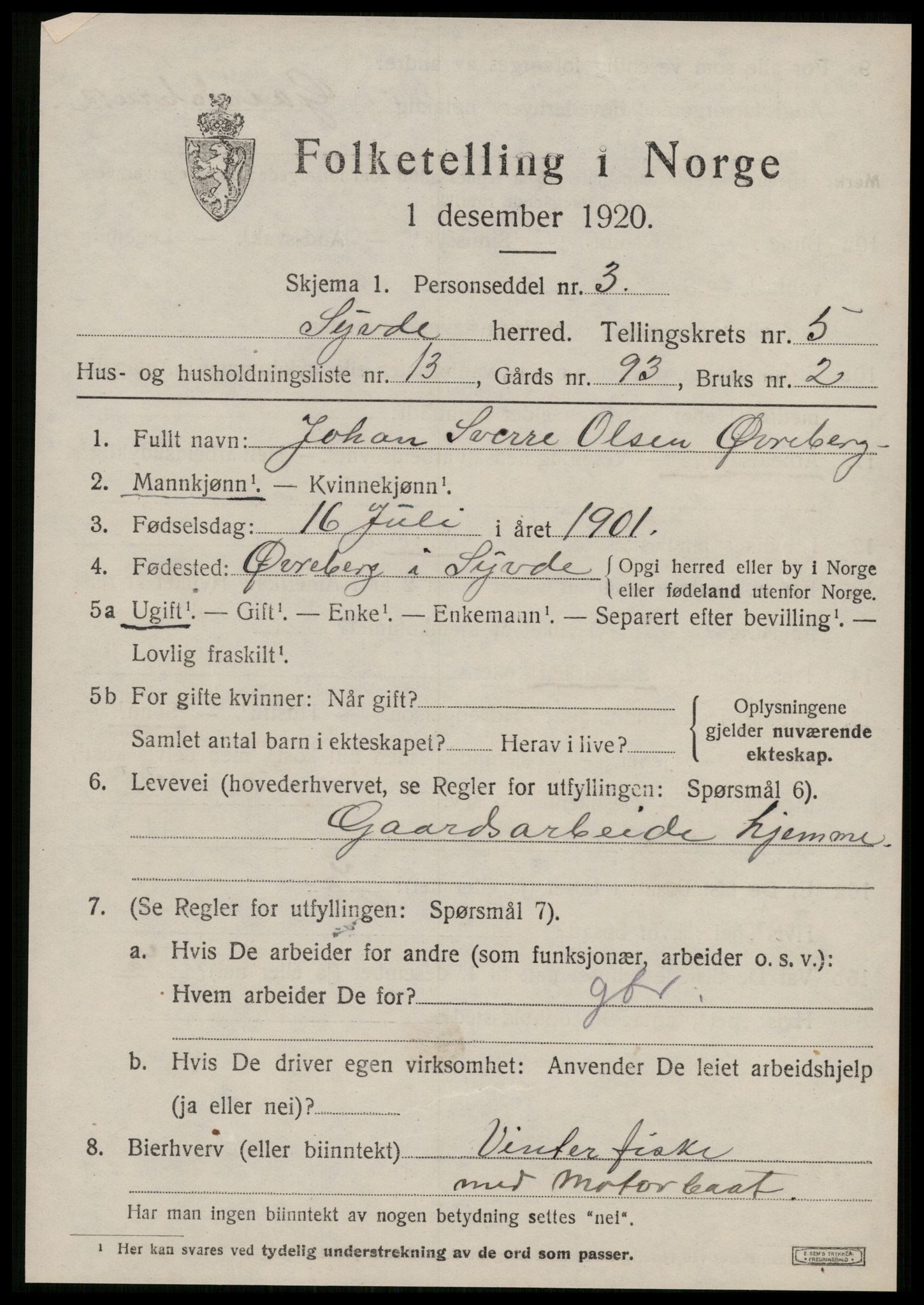 SAT, 1920 census for Syvde, 1920, p. 2020