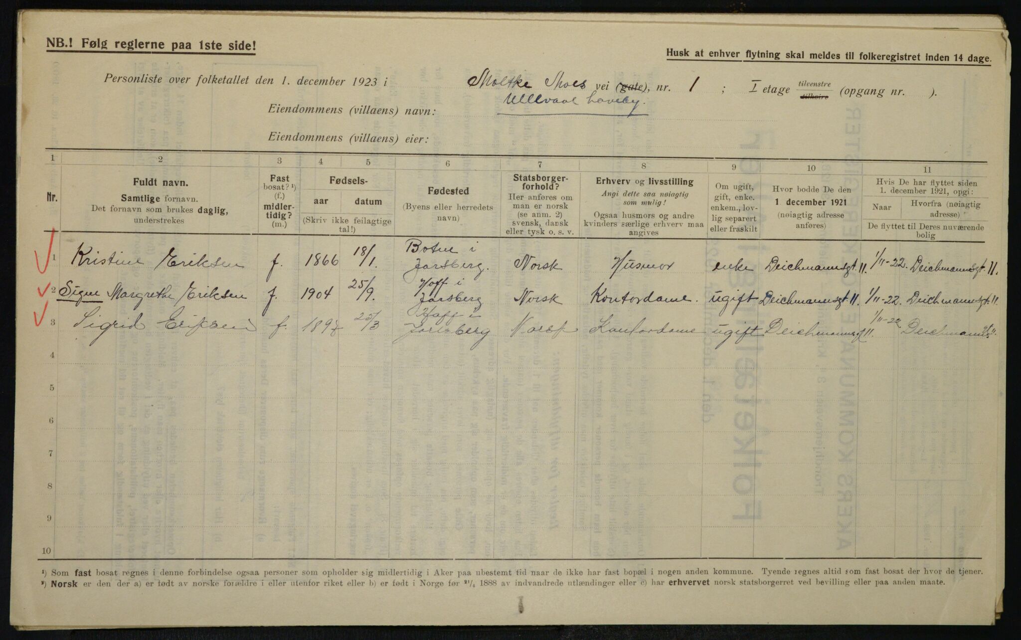 , Municipal Census 1923 for Aker, 1923, p. 21369