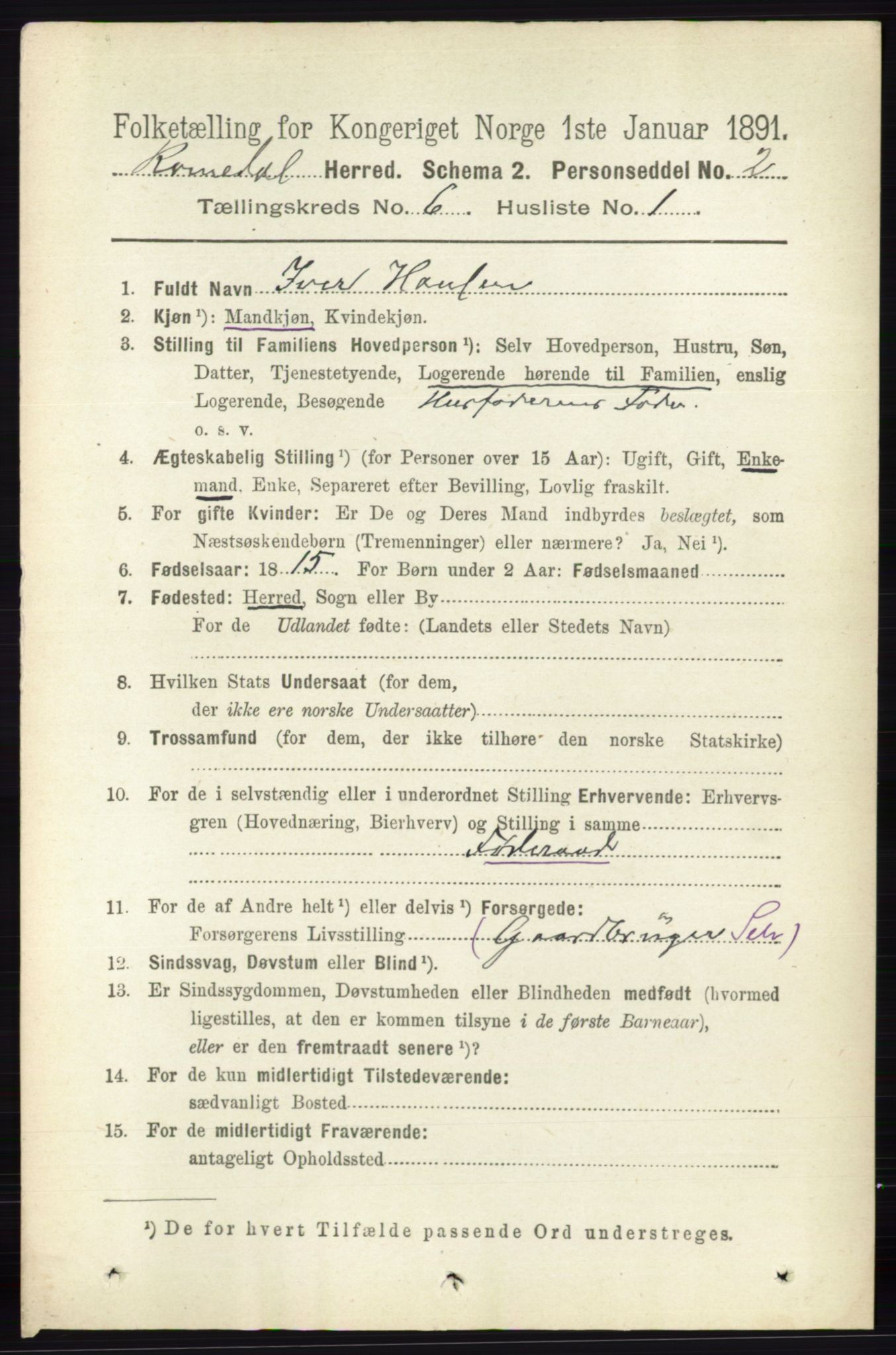 RA, 1891 census for 0416 Romedal, 1891, p. 2953