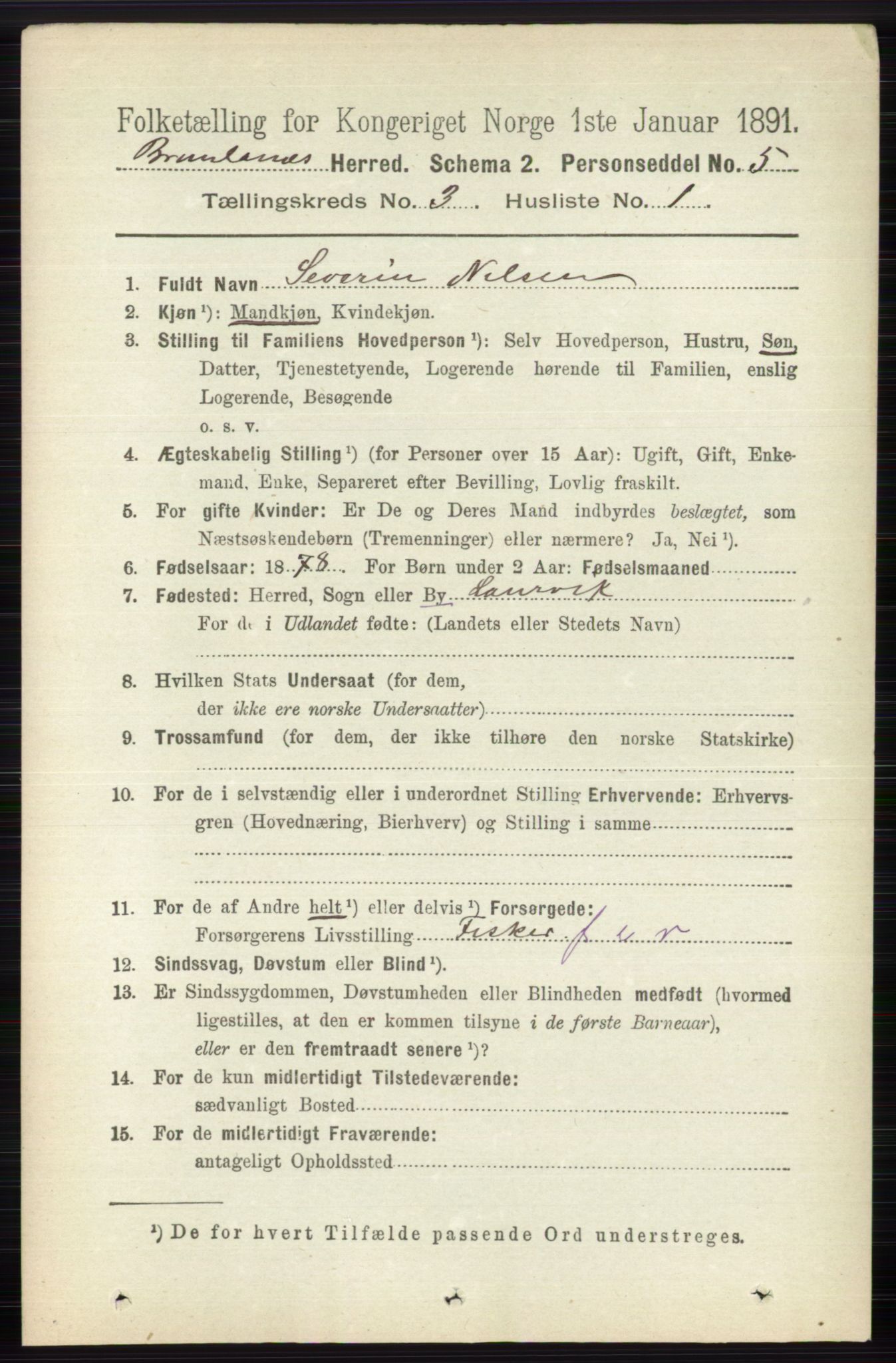 RA, 1891 census for 0726 Brunlanes, 1891, p. 1355