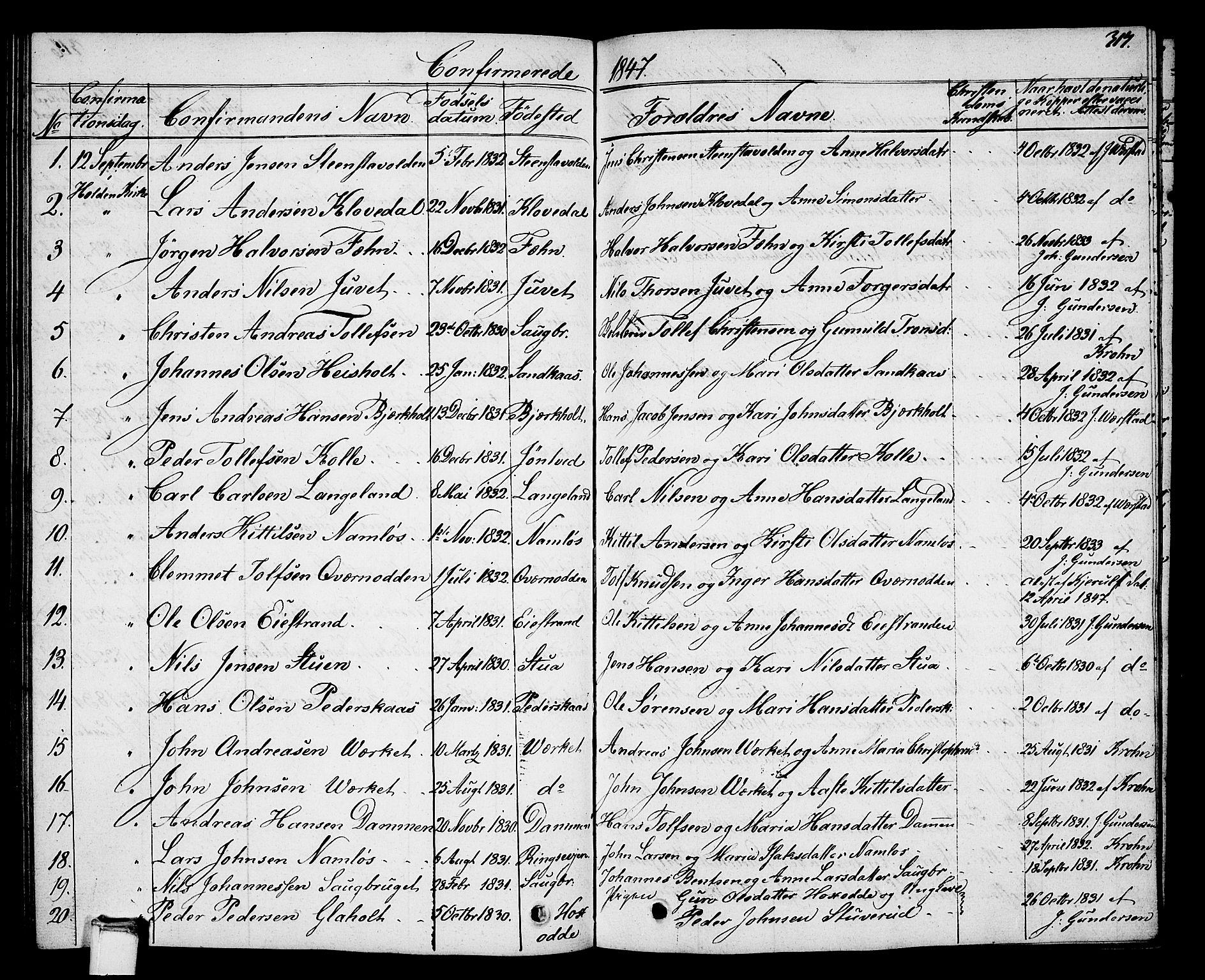 Holla kirkebøker, SAKO/A-272/G/Ga/L0002: Parish register (copy) no. I 2, 1830-1848, p. 317