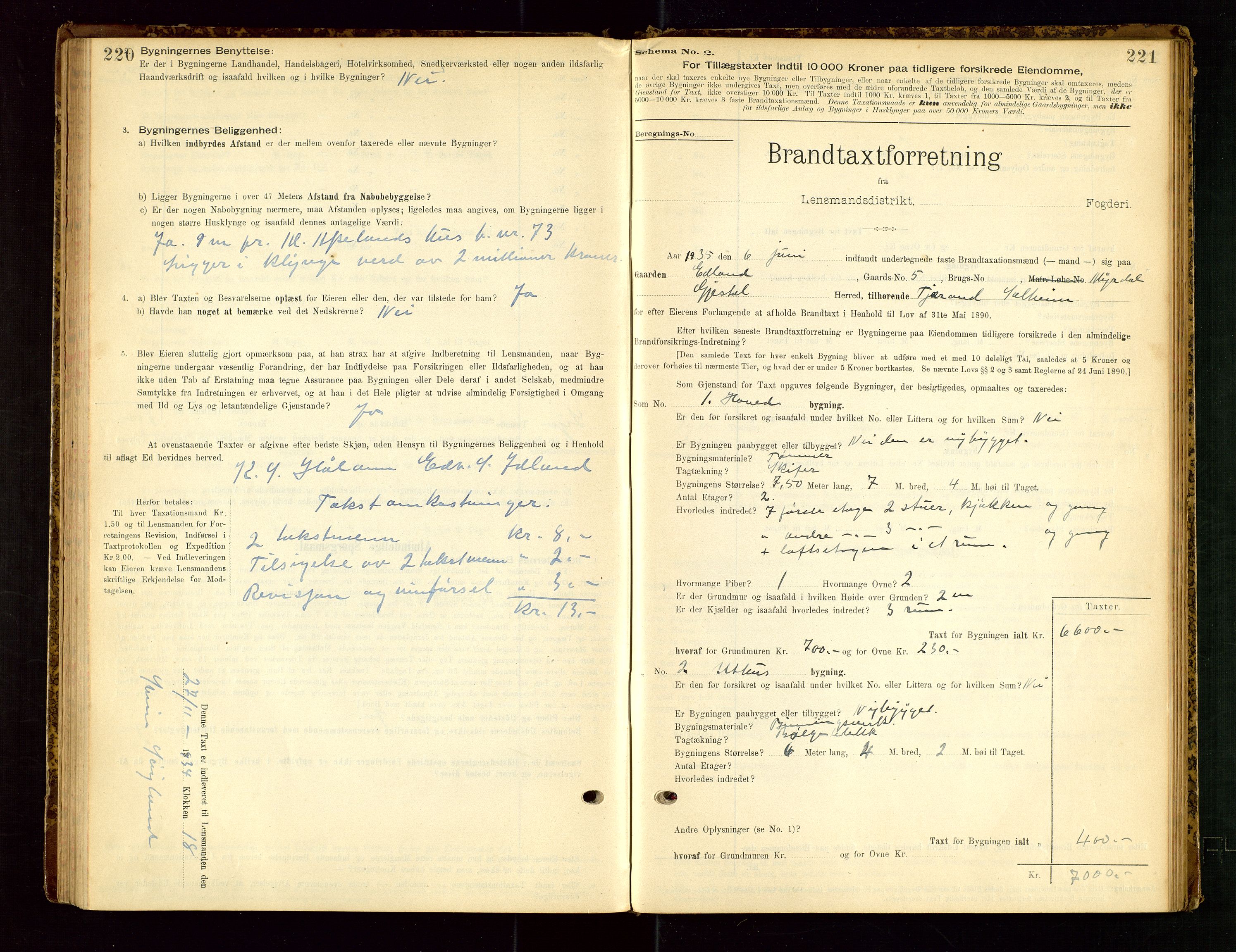 Gjesdal lensmannskontor, SAST/A-100441/Go/L0007: Branntakstskjemaprotokoll, 1894-1937, p. 220-221