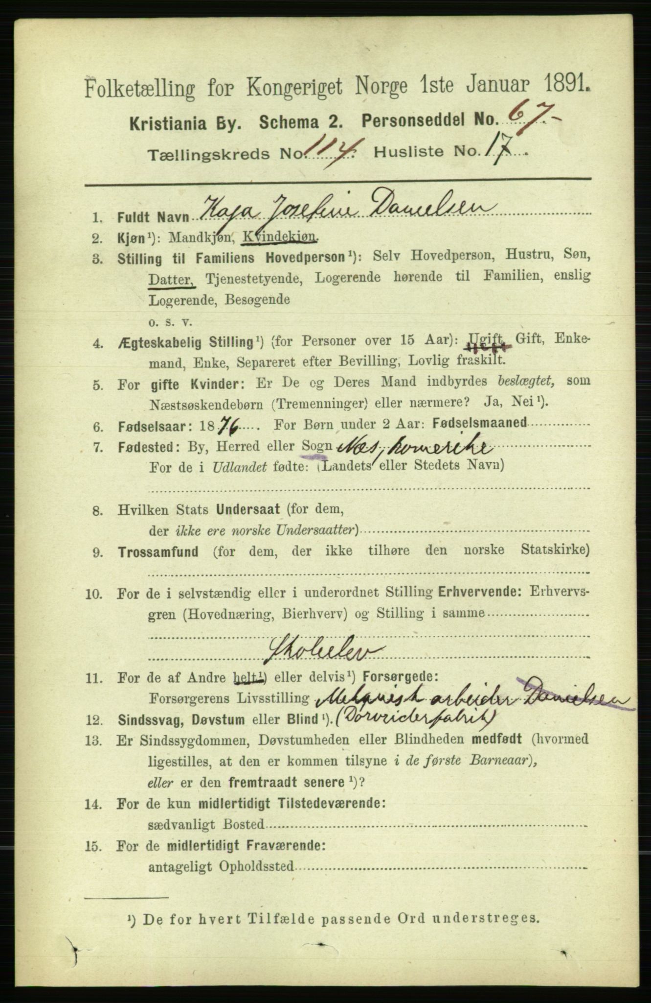 RA, 1891 census for 0301 Kristiania, 1891, p. 61332
