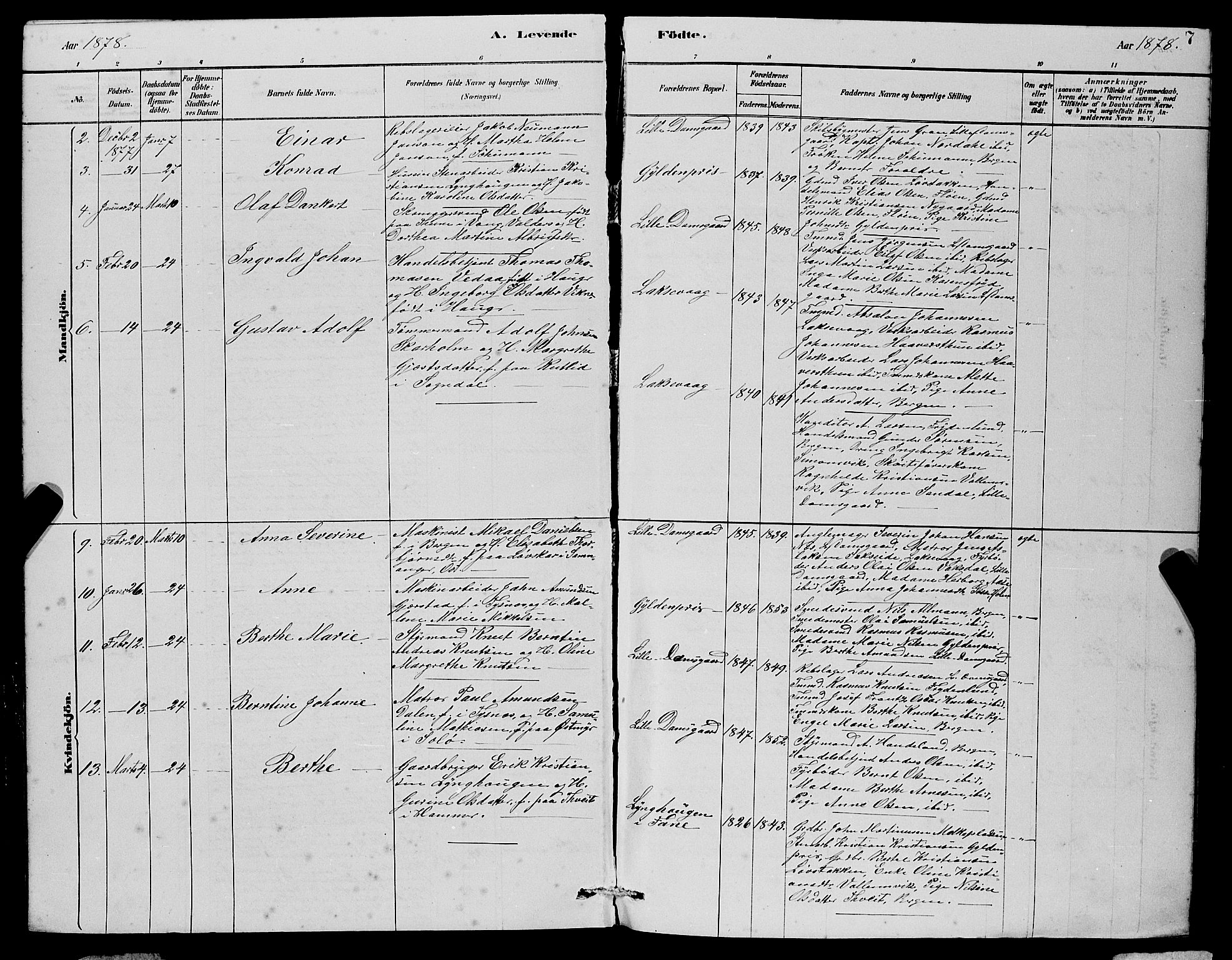 Laksevåg Sokneprestembete, SAB/A-76501/H/Ha/Hab/Haba/L0002: Parish register (copy) no. A 2, 1877-1887, p. 7