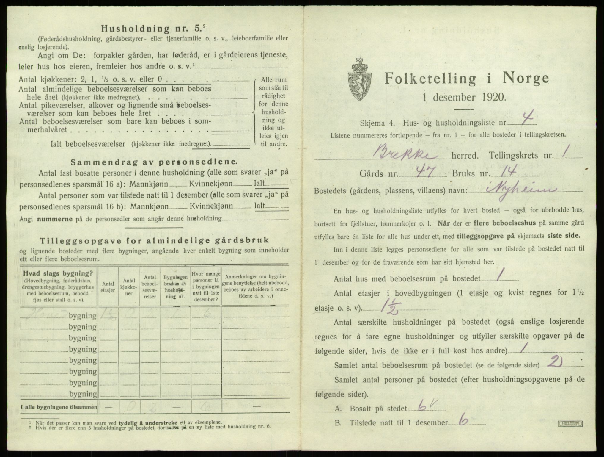 SAB, 1920 census for Brekke, 1920, p. 39