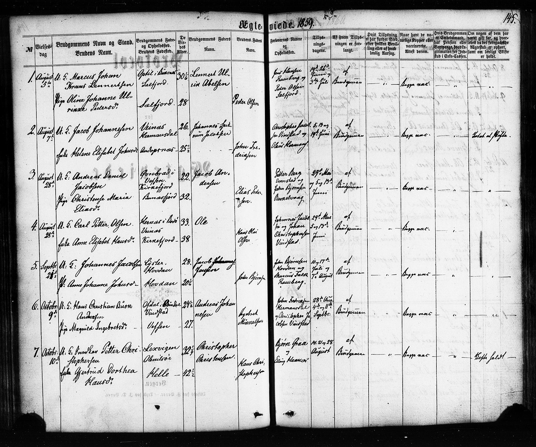Ministerialprotokoller, klokkerbøker og fødselsregistre - Nordland, SAT/A-1459/885/L1203: Parish register (official) no. 885A04, 1859-1877, p. 145