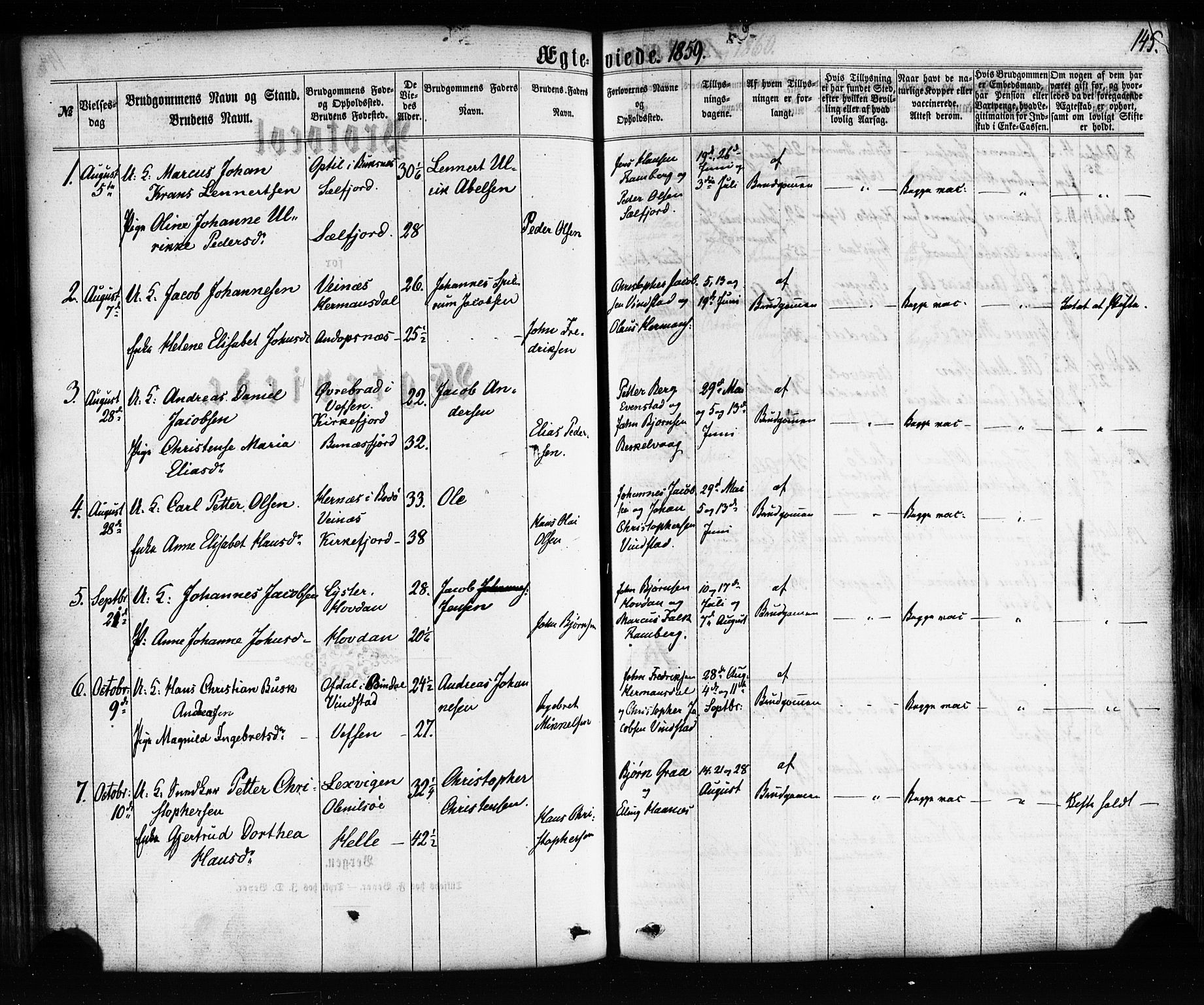 Ministerialprotokoller, klokkerbøker og fødselsregistre - Nordland, AV/SAT-A-1459/885/L1203: Parish register (official) no. 885A04, 1859-1877, p. 145