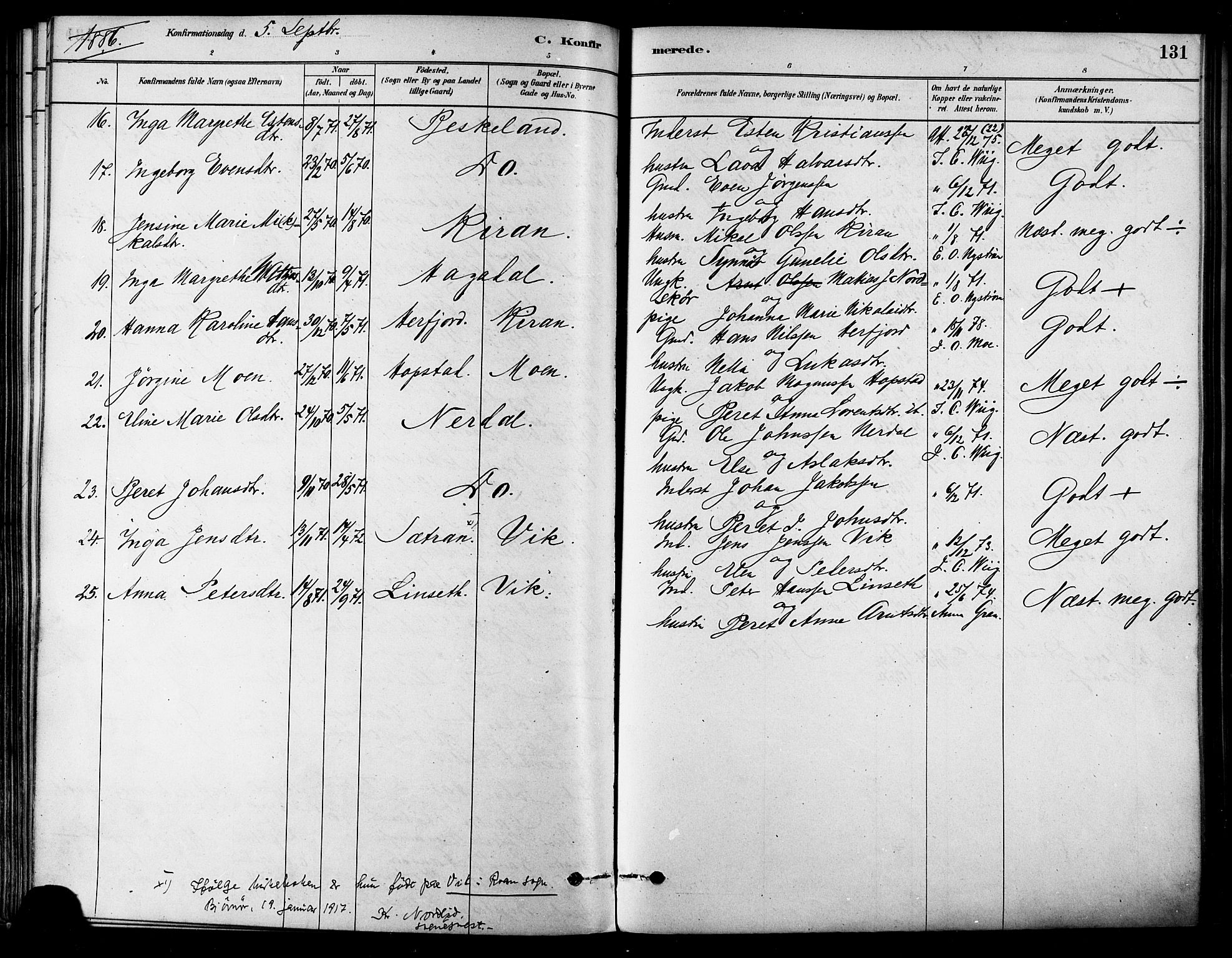 Ministerialprotokoller, klokkerbøker og fødselsregistre - Sør-Trøndelag, AV/SAT-A-1456/657/L0707: Parish register (official) no. 657A08, 1879-1893, p. 131