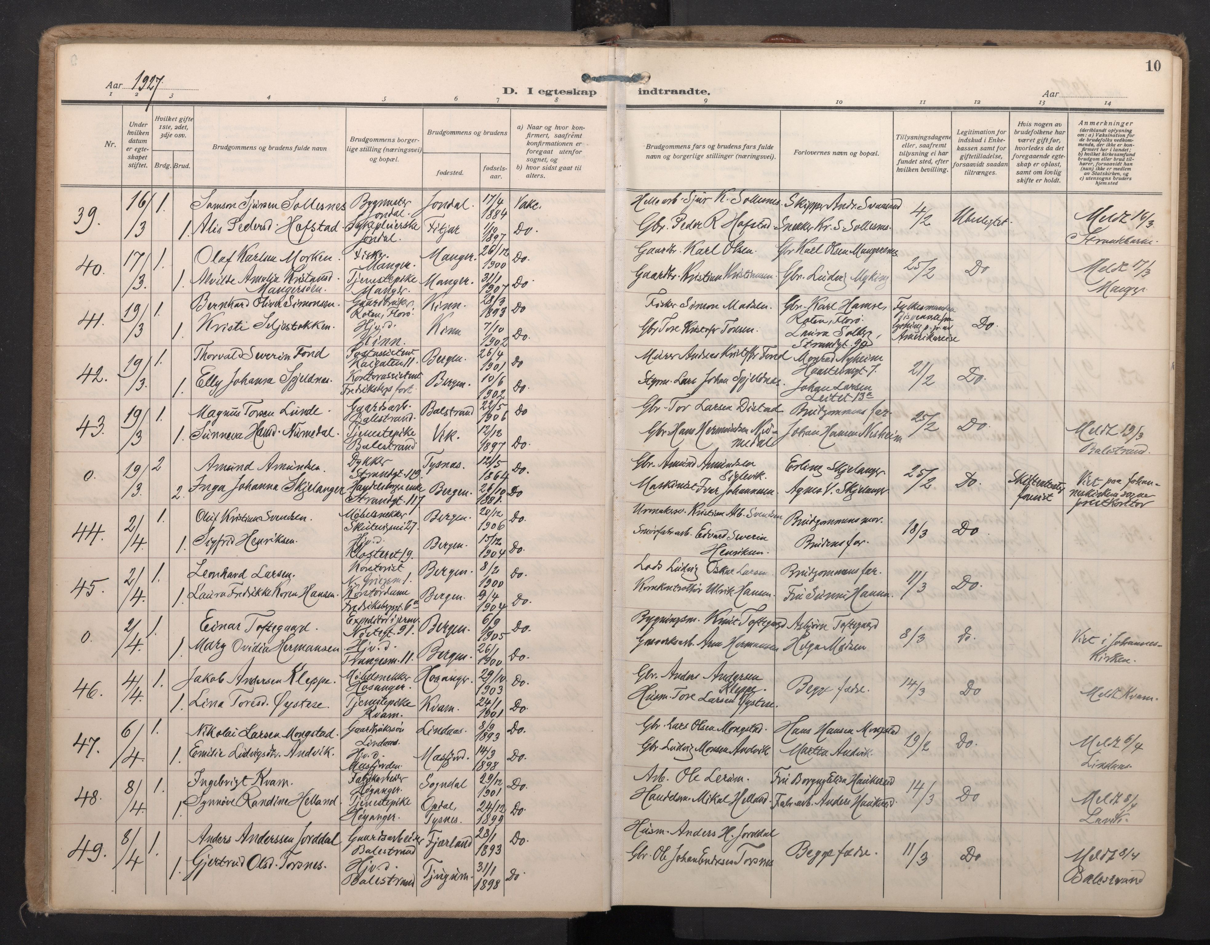 Nykirken Sokneprestembete, SAB/A-77101/H/Haa/L0038: Parish register (official) no. D 8, 1926-1934, p. 9b-10a