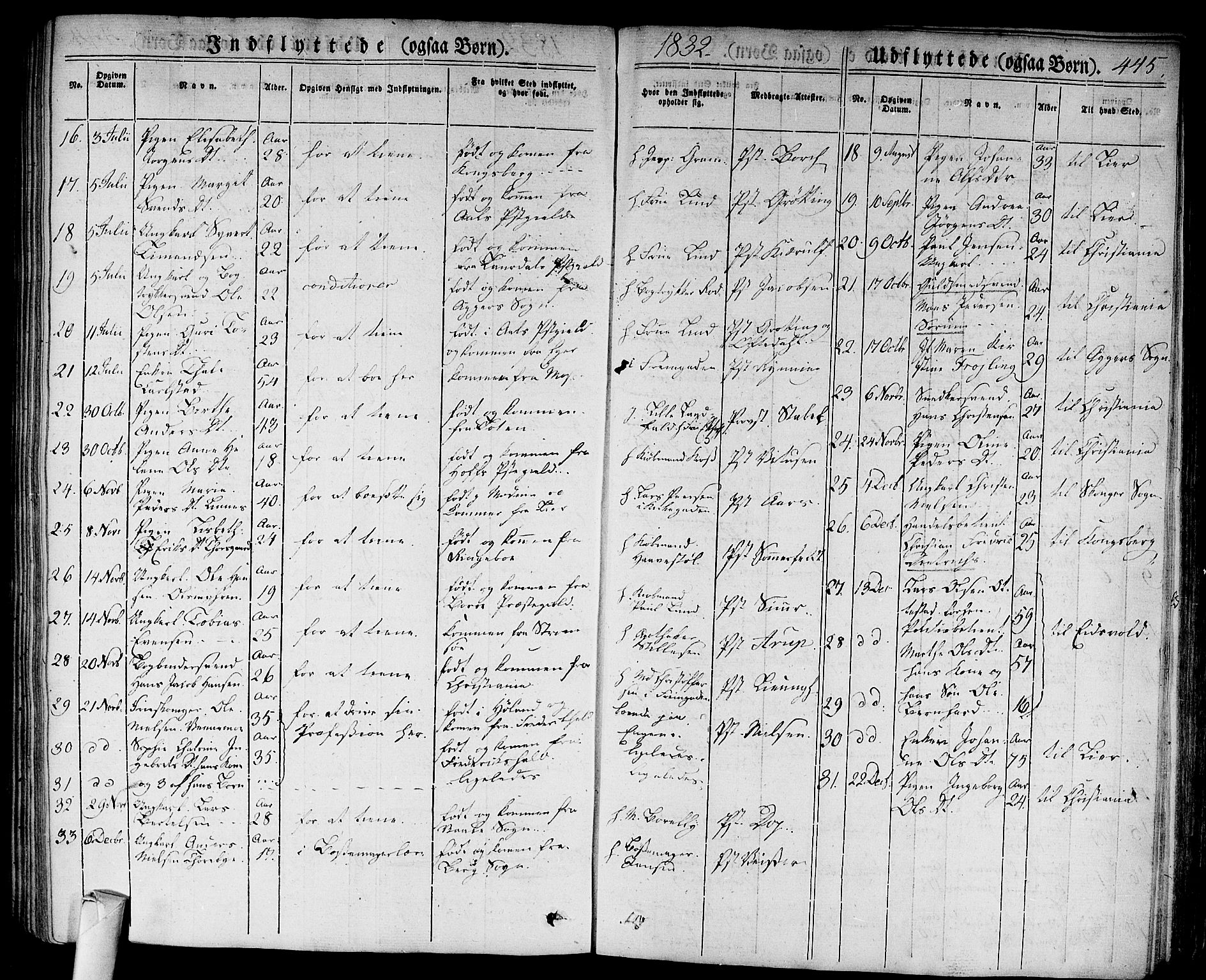 Bragernes kirkebøker, AV/SAKO-A-6/F/Fb/L0001: Parish register (official) no. II 1, 1830-1847, p. 445