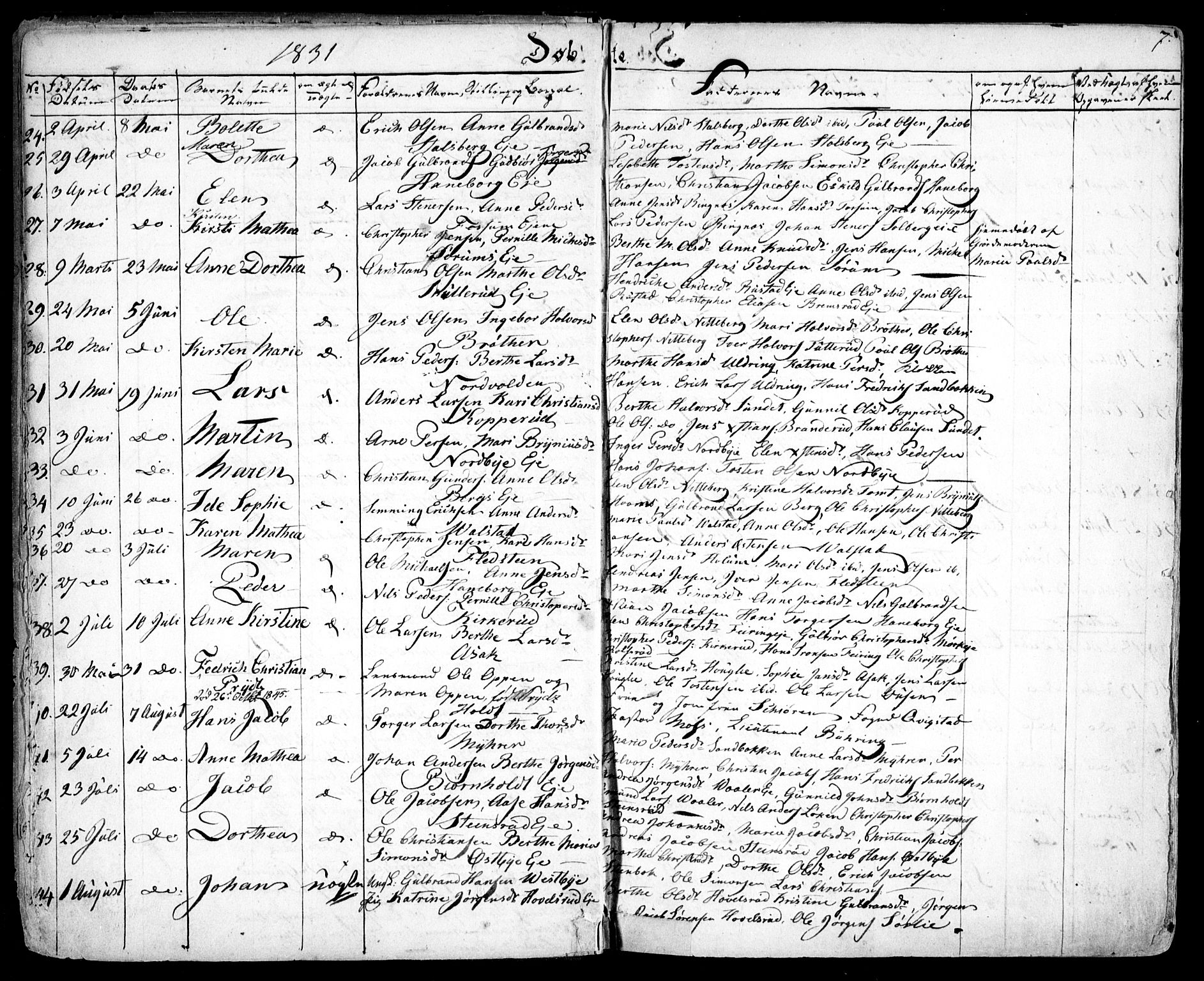 Skedsmo prestekontor Kirkebøker, AV/SAO-A-10033a/F/Fa/L0009: Parish register (official) no. I 9, 1830-1853, p. 7