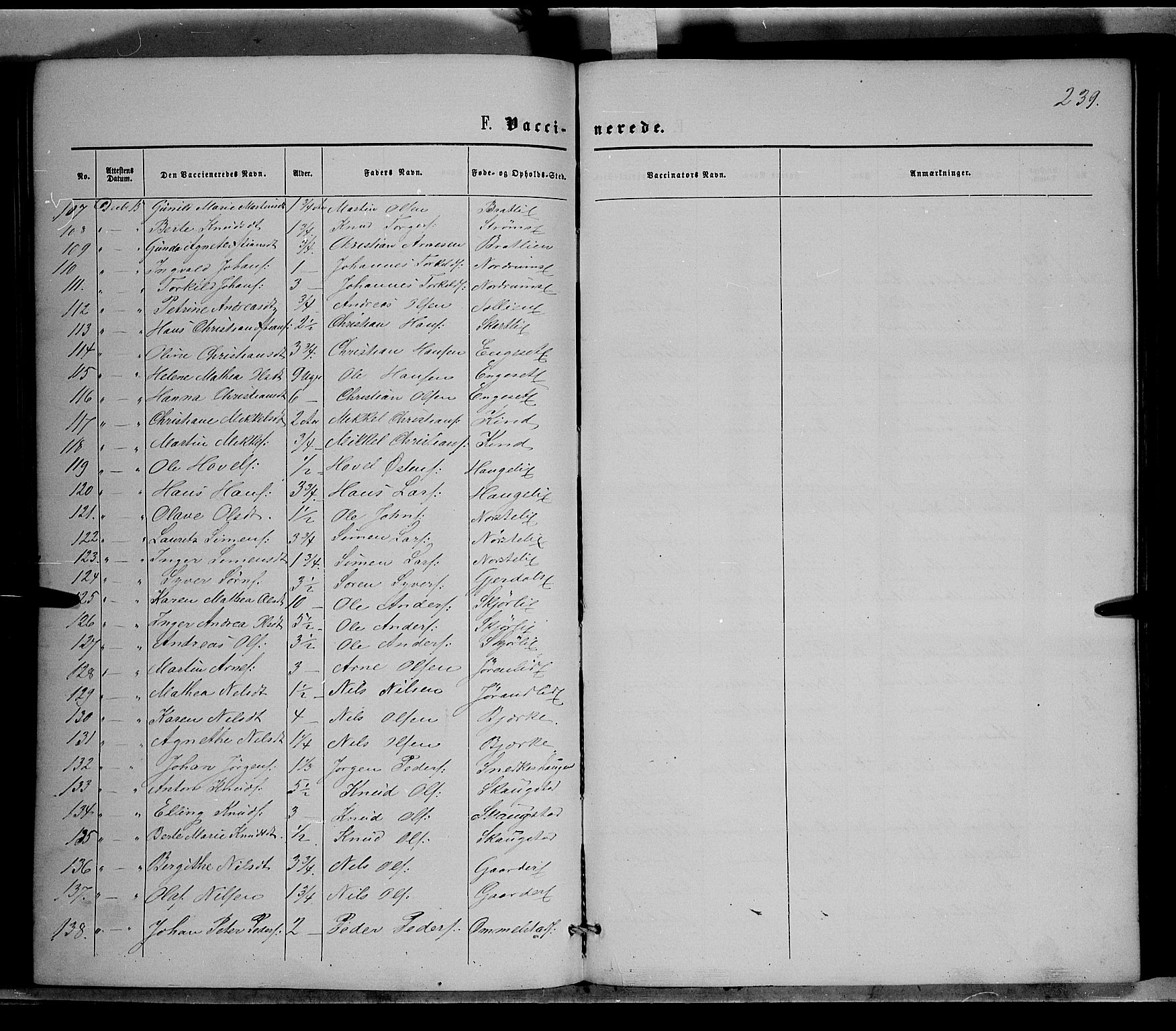 Nordre Land prestekontor, SAH/PREST-124/H/Ha/Haa/L0001: Parish register (official) no. 1, 1860-1871, p. 239
