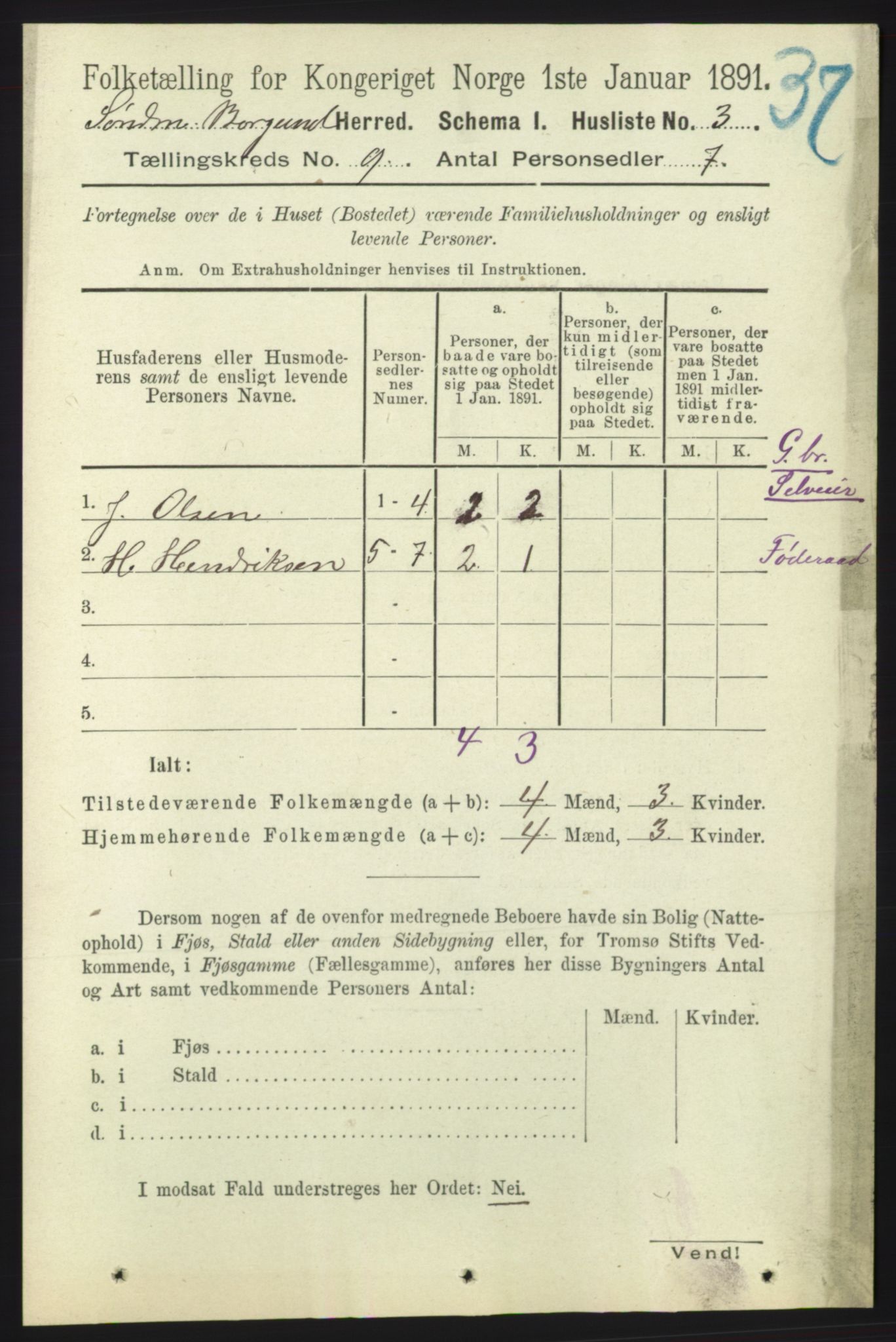 RA, 1891 census for 1531 Borgund, 1891, p. 2217