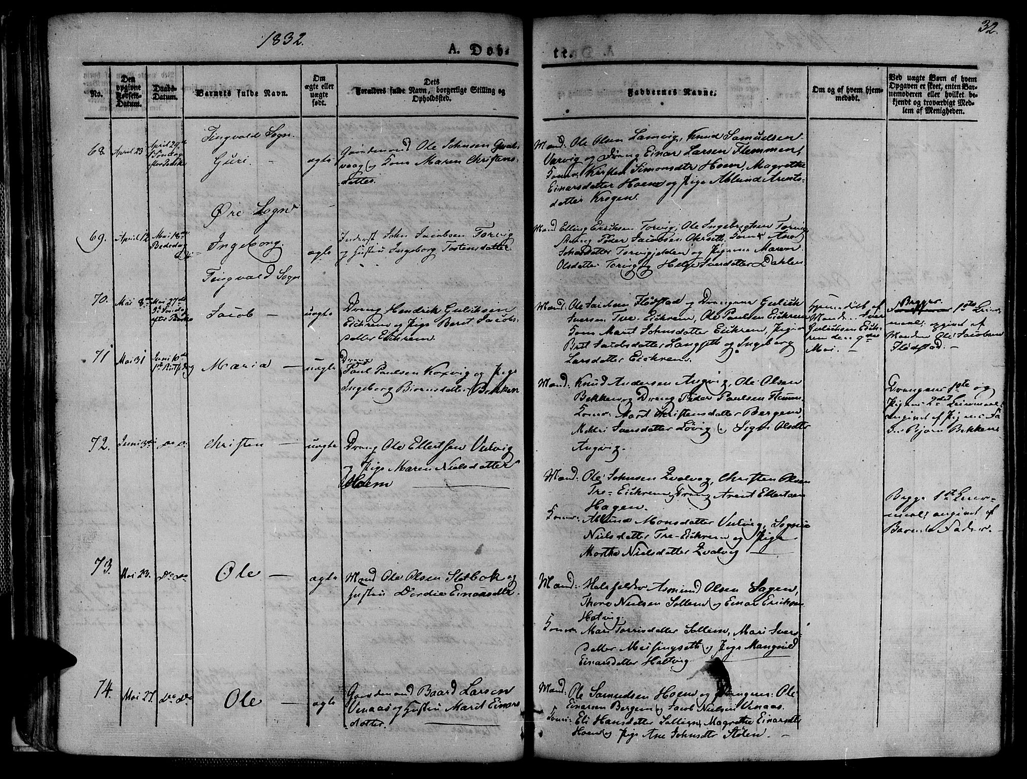 Ministerialprotokoller, klokkerbøker og fødselsregistre - Møre og Romsdal, SAT/A-1454/586/L0983: Parish register (official) no. 586A09, 1829-1843, p. 32