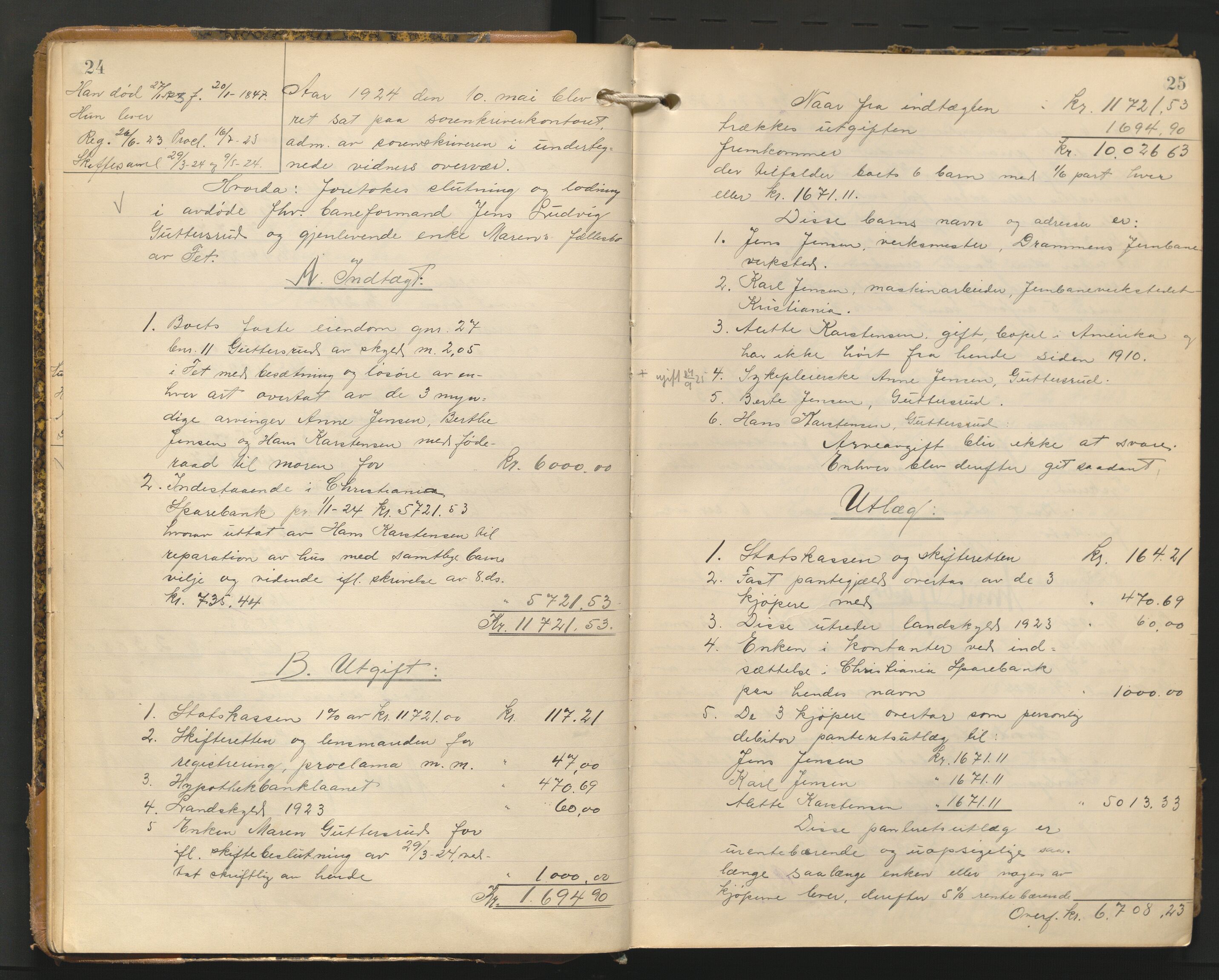 Nedre Romerike sorenskriveri, AV/SAO-A-10469/H/He/Hec/L0013: Skifteutlodningsprotokoll, 1924-1930, p. 24-25