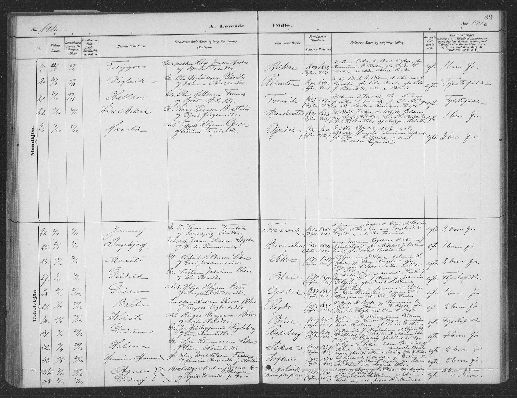 Ullensvang sokneprestembete, SAB/A-78701/H/Hab: Parish register (copy) no. B 11, 1887-1939, p. 89