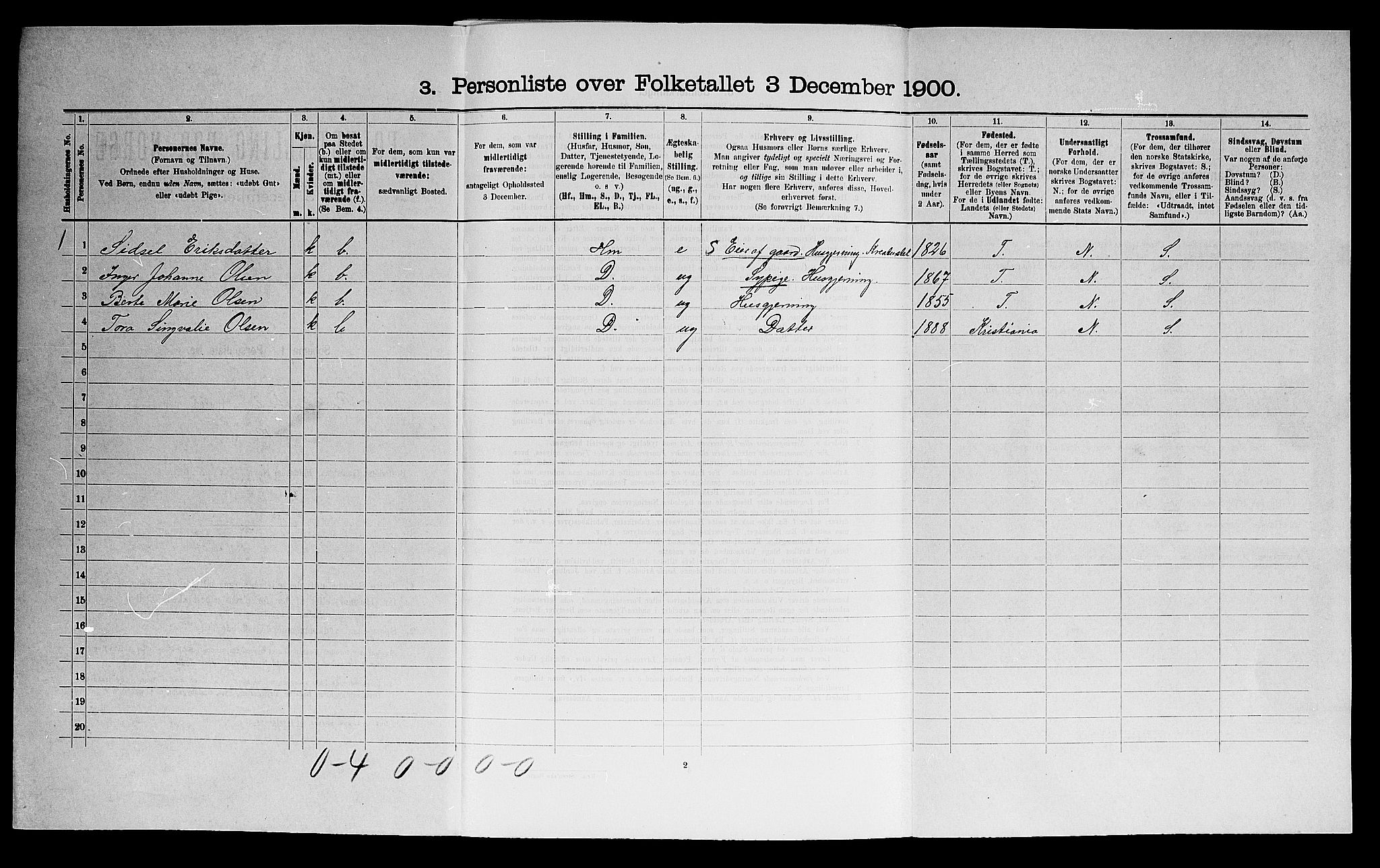 SAO, 1900 census for Rakkestad, 1900