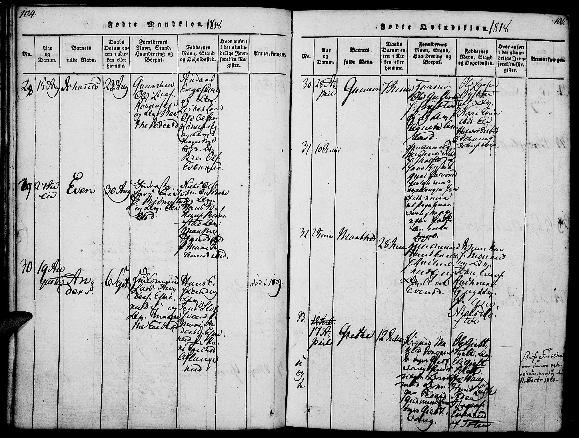 Nes prestekontor, Hedmark, AV/SAH-PREST-020/K/Ka/L0002: Parish register (official) no. 2, 1813-1827, p. 104-105