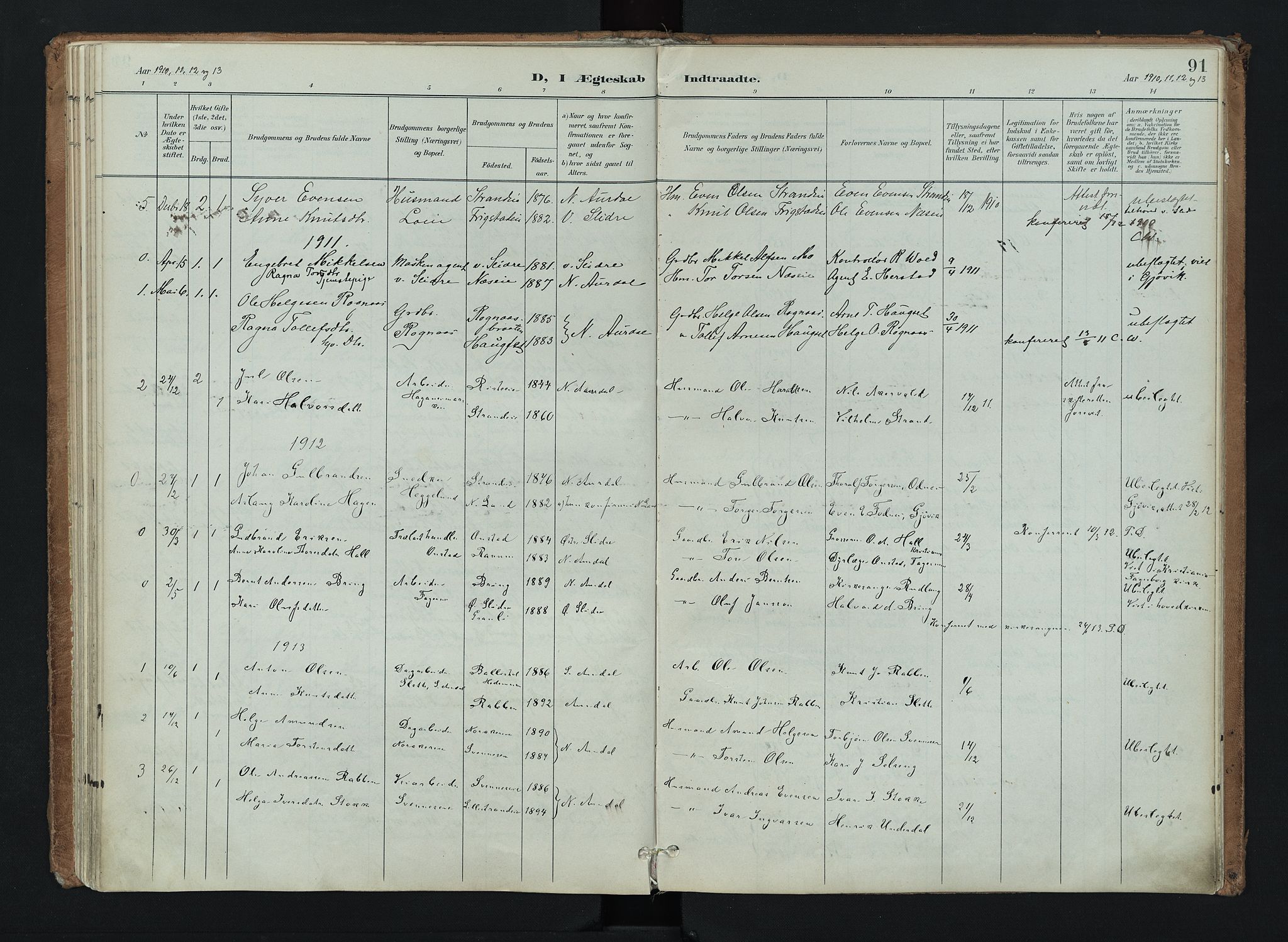 Nord-Aurdal prestekontor, AV/SAH-PREST-132/H/Ha/Haa/L0016: Parish register (official) no. 16, 1897-1925, p. 91