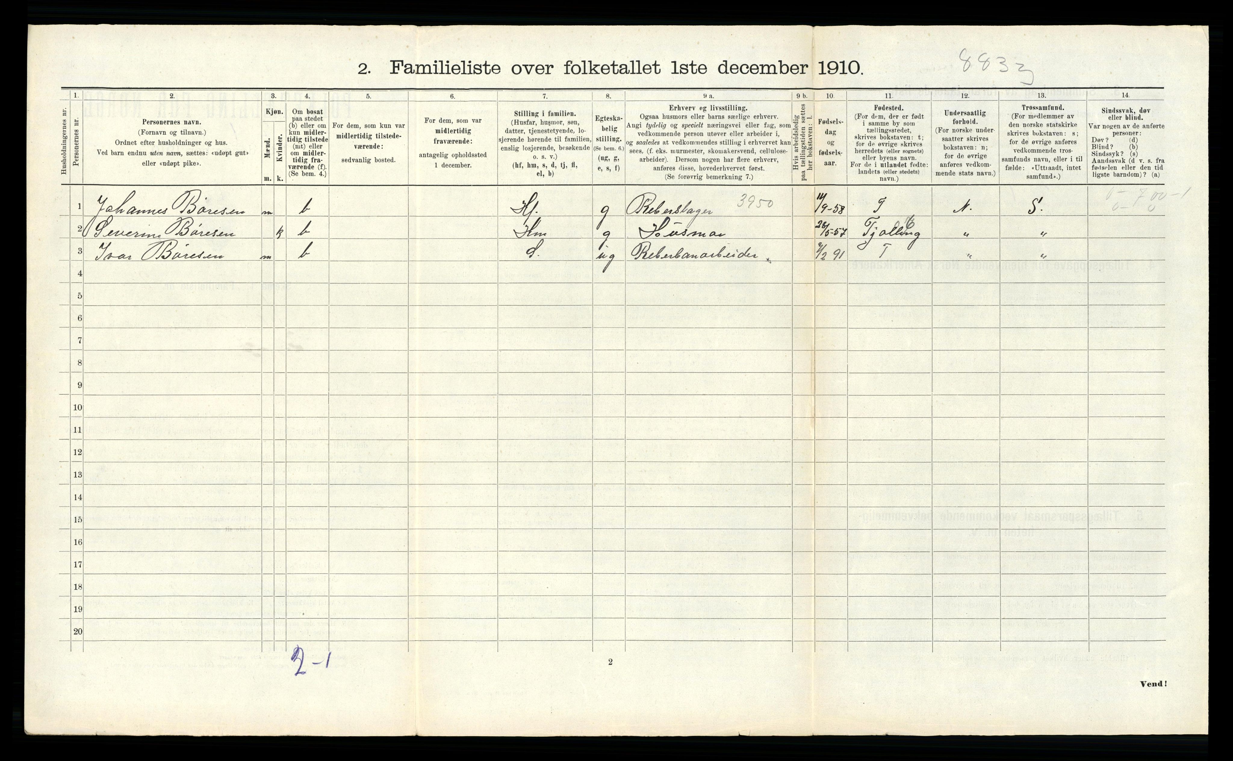 RA, 1910 census for Larvik, 1910, p. 4396