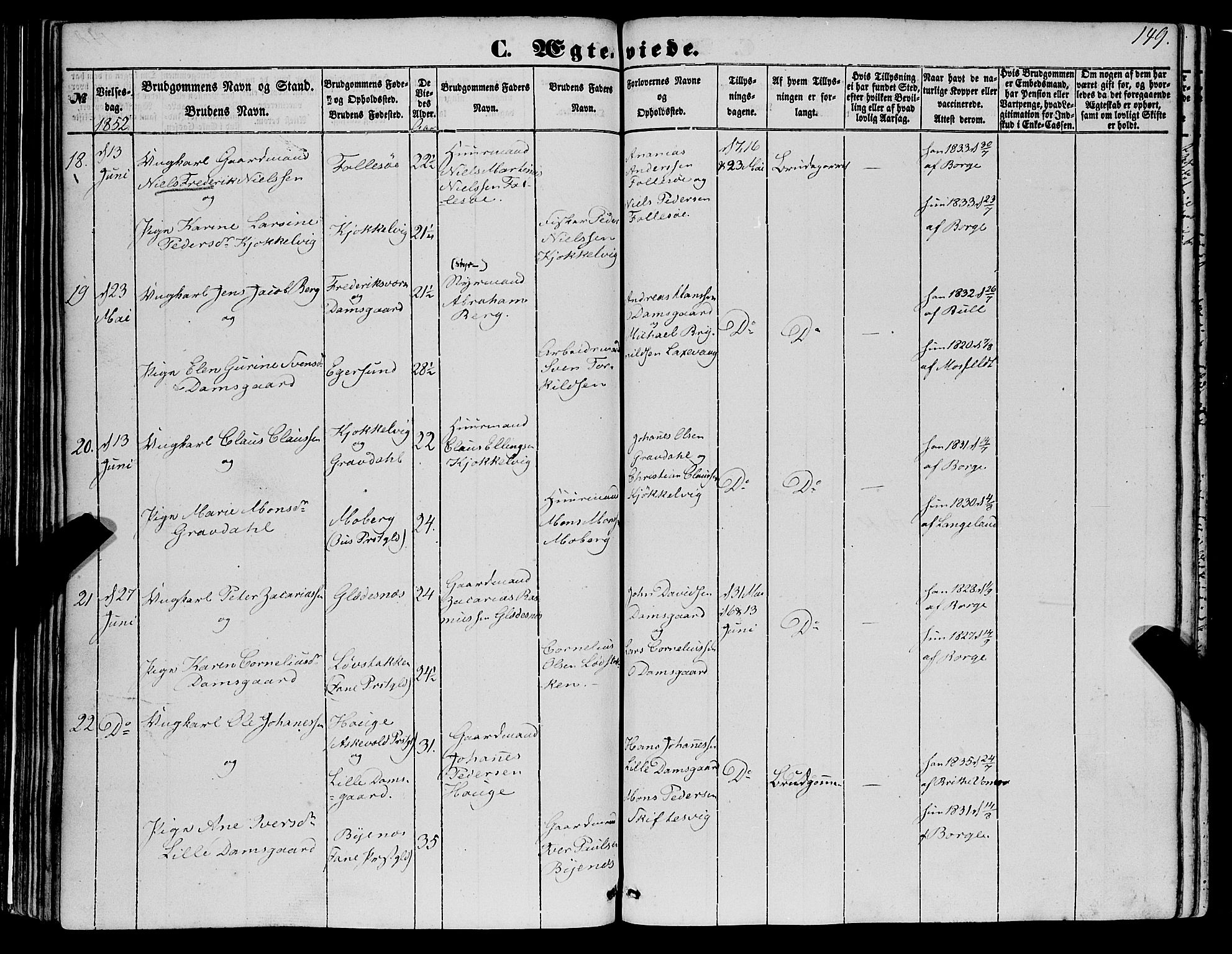 Askøy Sokneprestembete, SAB/A-74101/H/Ha/Haa/Haaa/L0008: Parish register (official) no. A 8, 1852-1862, p. 149