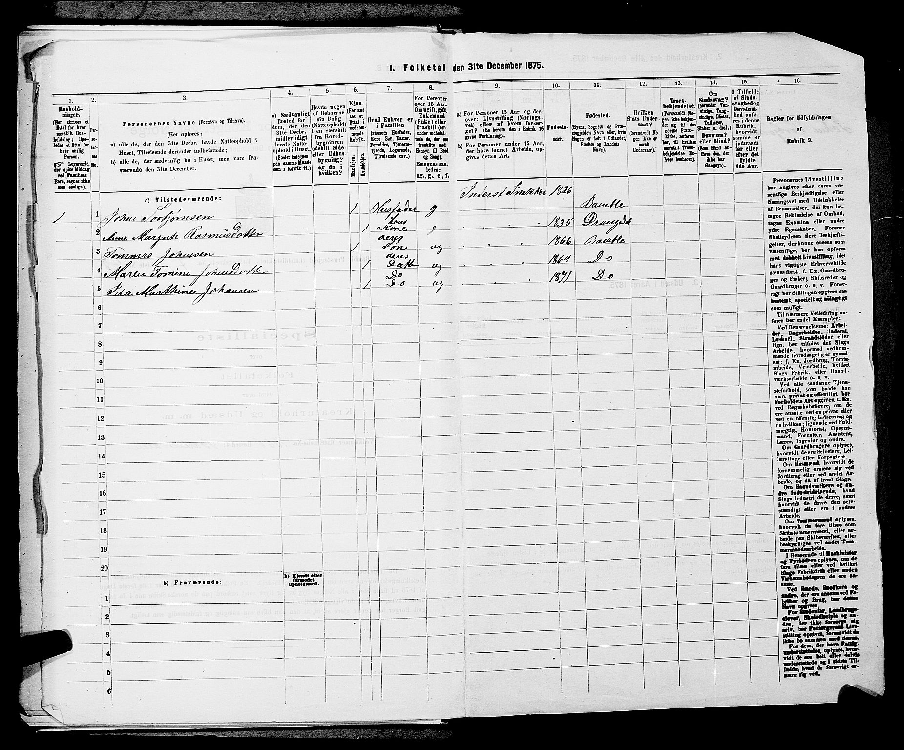 SAKO, 1875 census for 0814L Bamble/Bamble, 1875, p. 1038