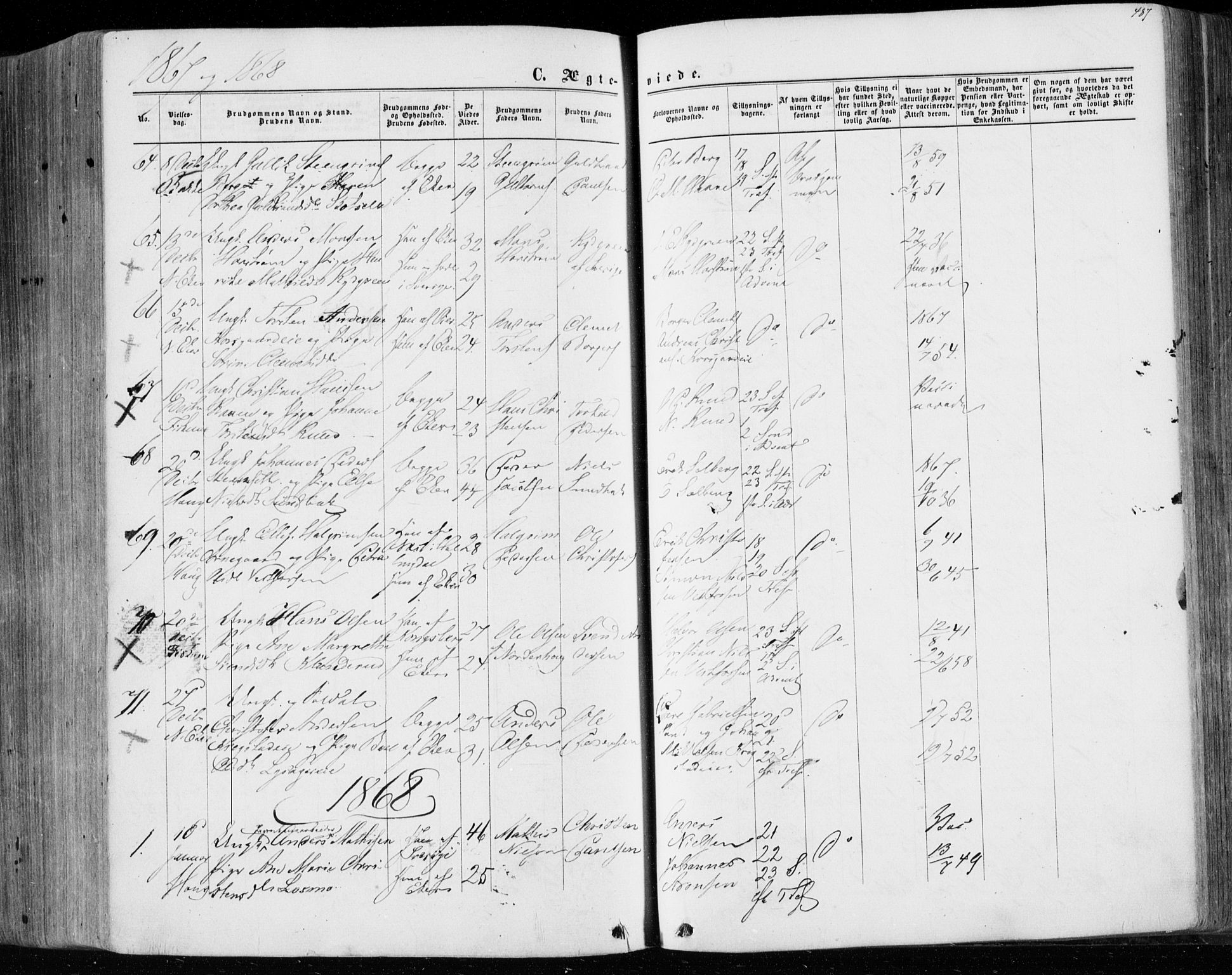 Eiker kirkebøker, SAKO/A-4/F/Fa/L0016: Parish register (official) no. I 16, 1860-1868, p. 487