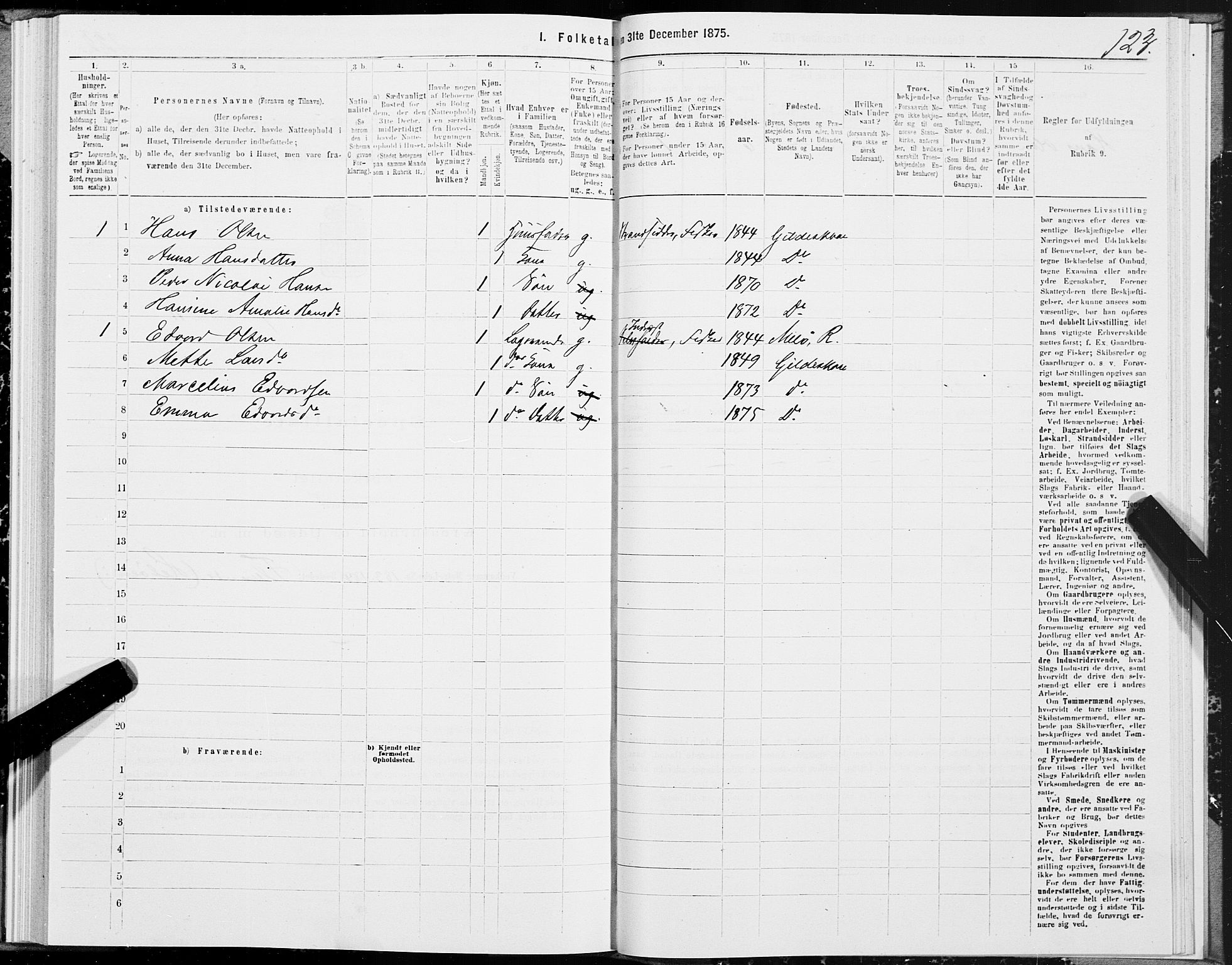 SAT, 1875 census for 1838P Gildeskål, 1875, p. 4123