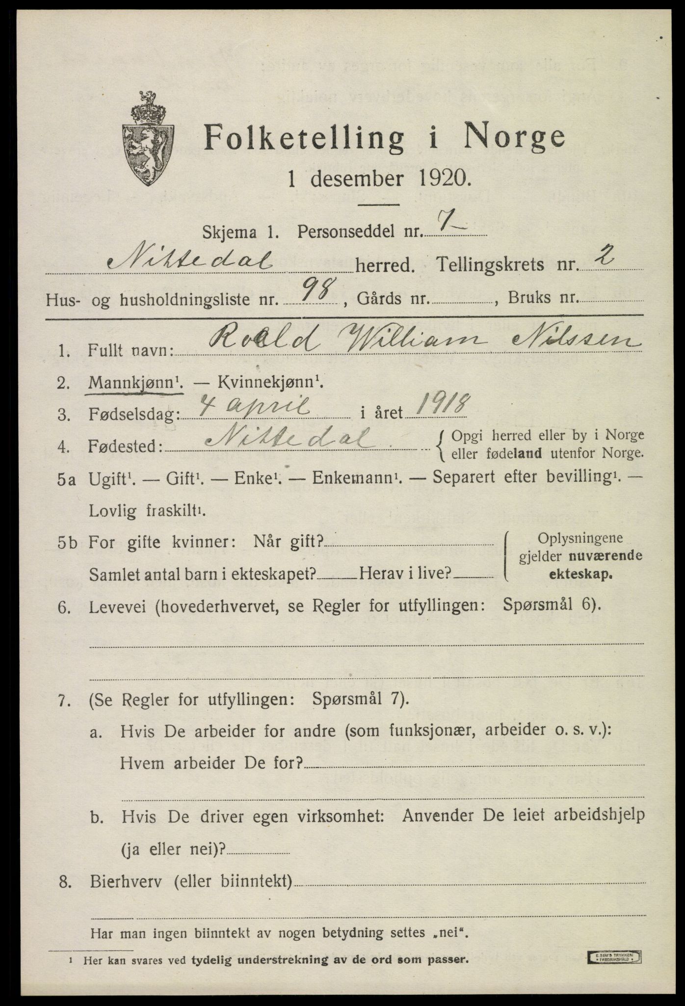 SAO, 1920 census for Nittedal, 1920, p. 2886