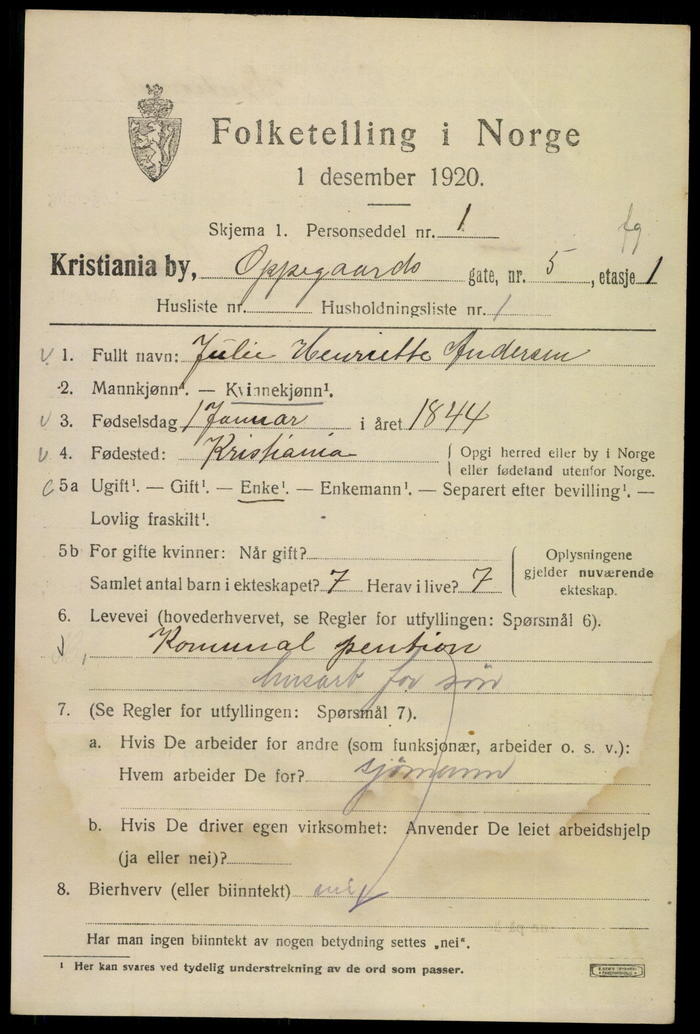 SAO, 1920 census for Kristiania, 1920, p. 434849