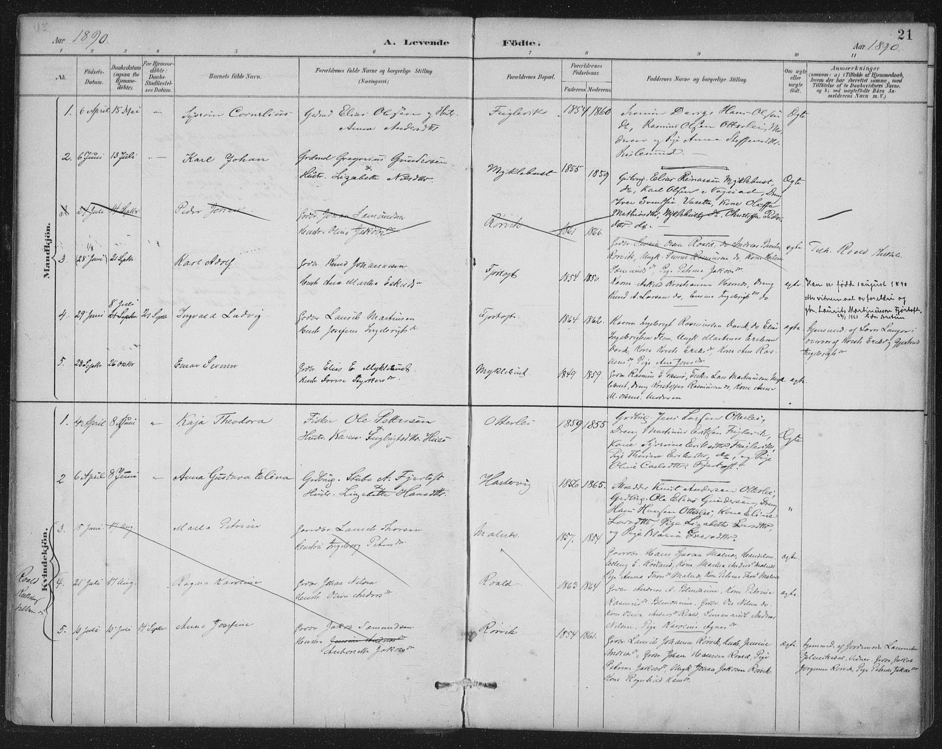 Ministerialprotokoller, klokkerbøker og fødselsregistre - Møre og Romsdal, SAT/A-1454/538/L0522: Parish register (official) no. 538A01, 1884-1913, p. 21