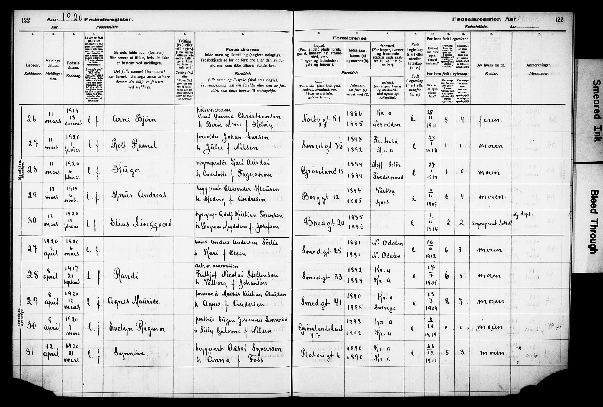 Grønland prestekontor Kirkebøker, AV/SAO-A-10848/J/Ja/L0001: Birth register no. 1, 1916-1922, p. 122