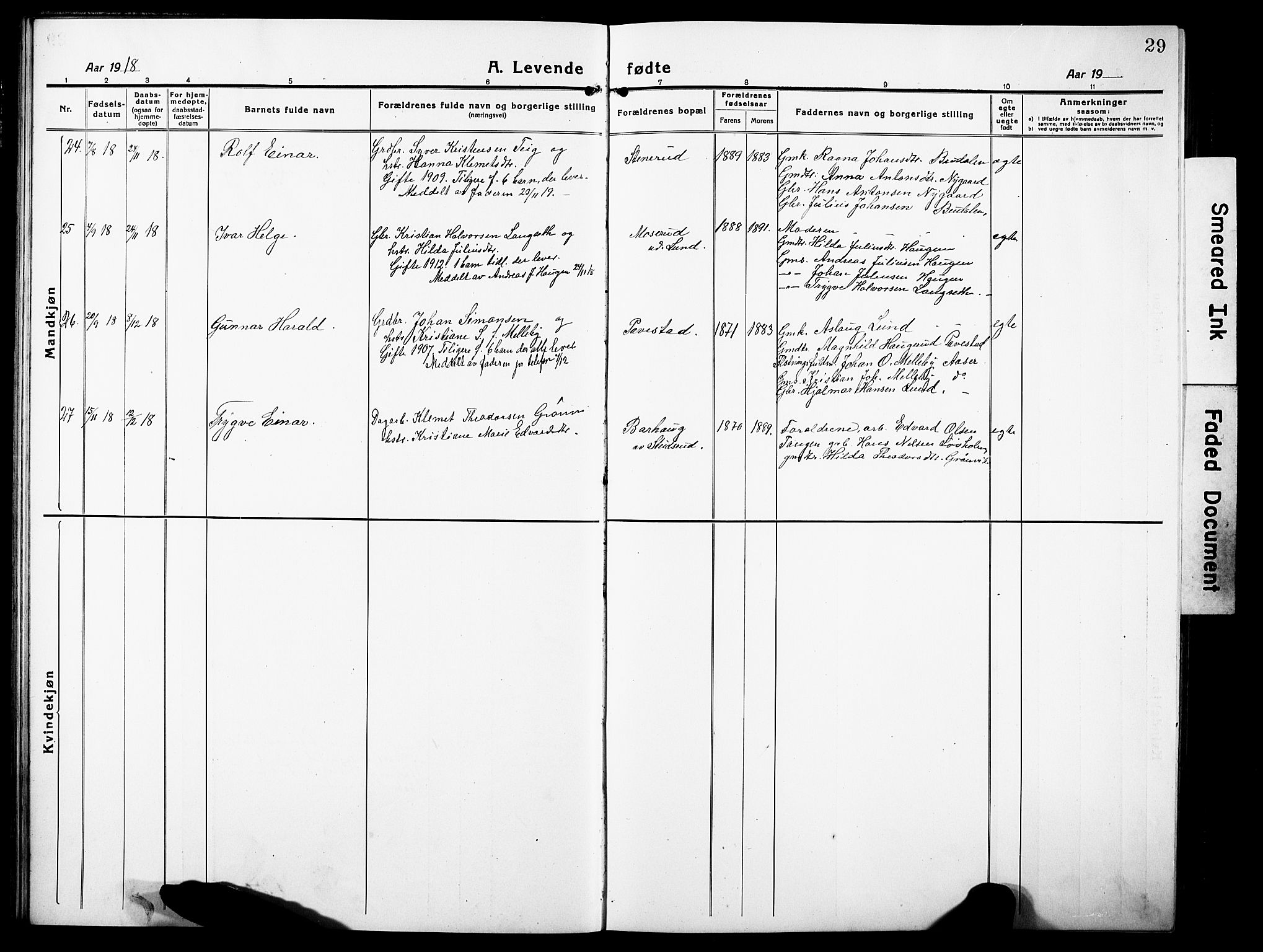 Høland prestekontor Kirkebøker, AV/SAO-A-10346a/G/Gb/L0002: Parish register (copy) no. II 2, 1915-1933, p. 29