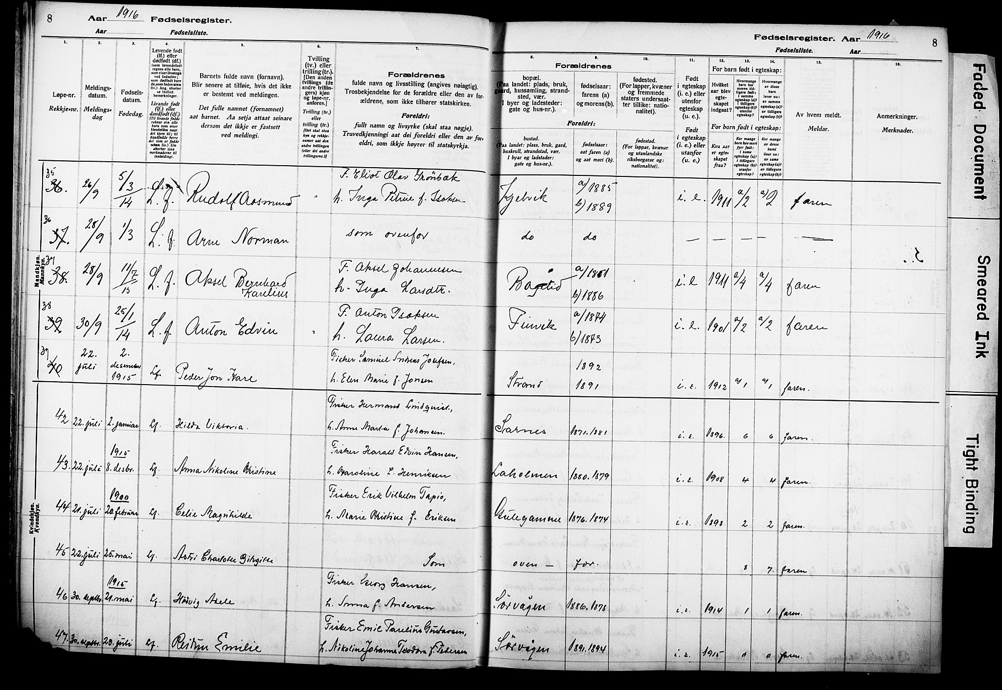 Kjelvik/Nordkapp sokneprestkontor, AV/SATØ-S-1350/I/Ia/L0015: Birth register no. 15, 1916-1930, p. 8