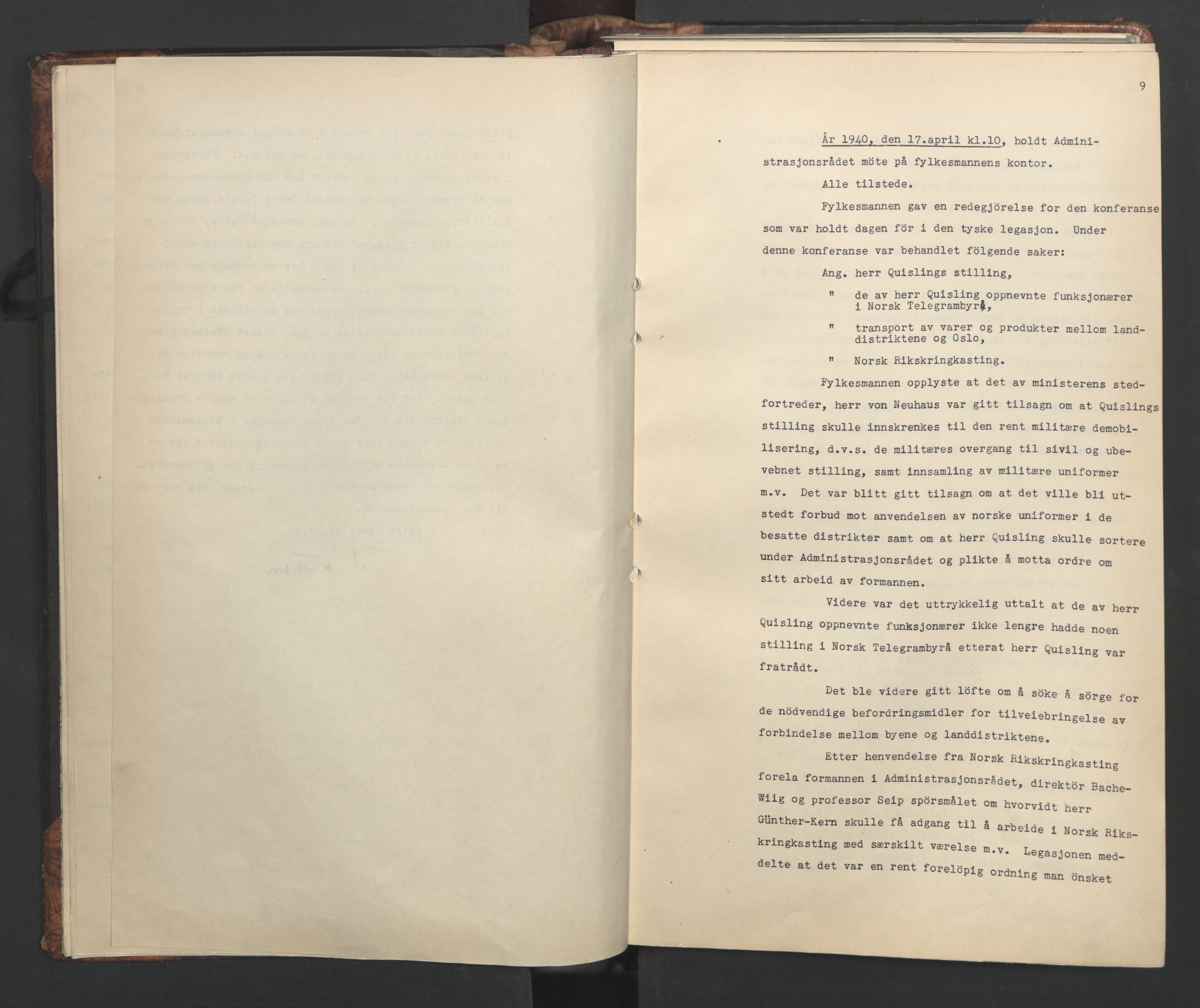 Administrasjonsrådet, AV/RA-S-1004/A/L0001: Møteprotokoll med tillegg 15/4-25/9, 1940, p. 9