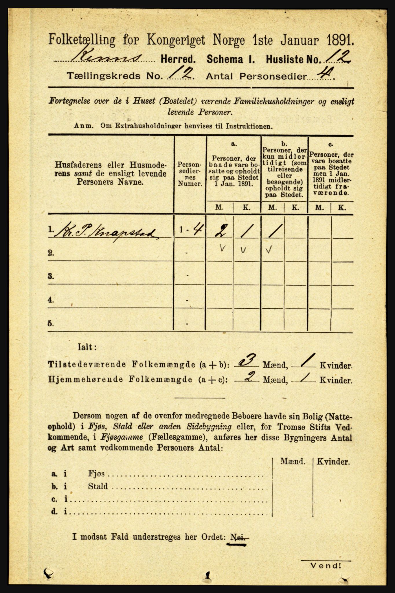 RA, 1891 census for 1437 Kinn, 1891, p. 4442