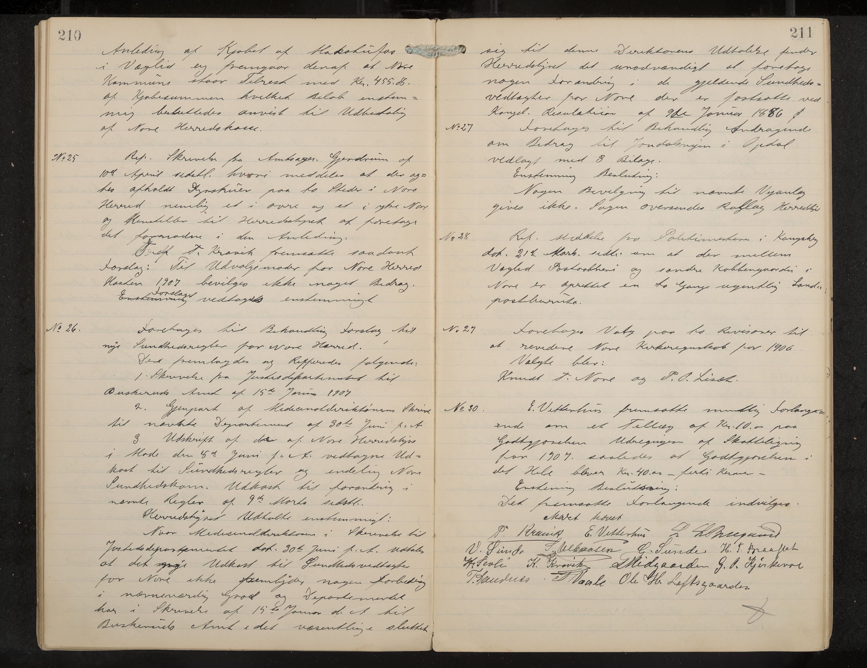 Nore formannskap og sentraladministrasjon, IKAK/0633021-2/A/Aa/L0001: Møtebok, 1901-1911, p. 210-211