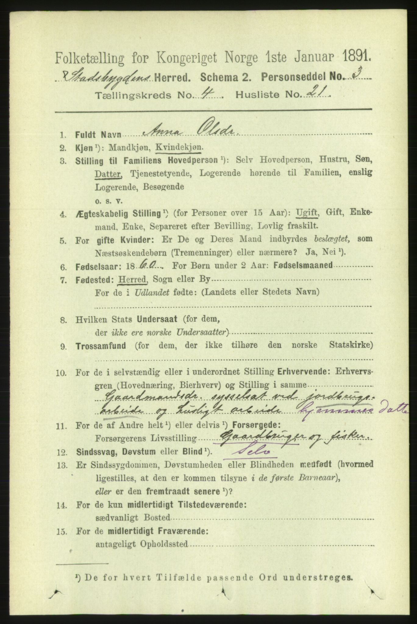 RA, 1891 census for 1625 Stadsbygd, 1891, p. 1945