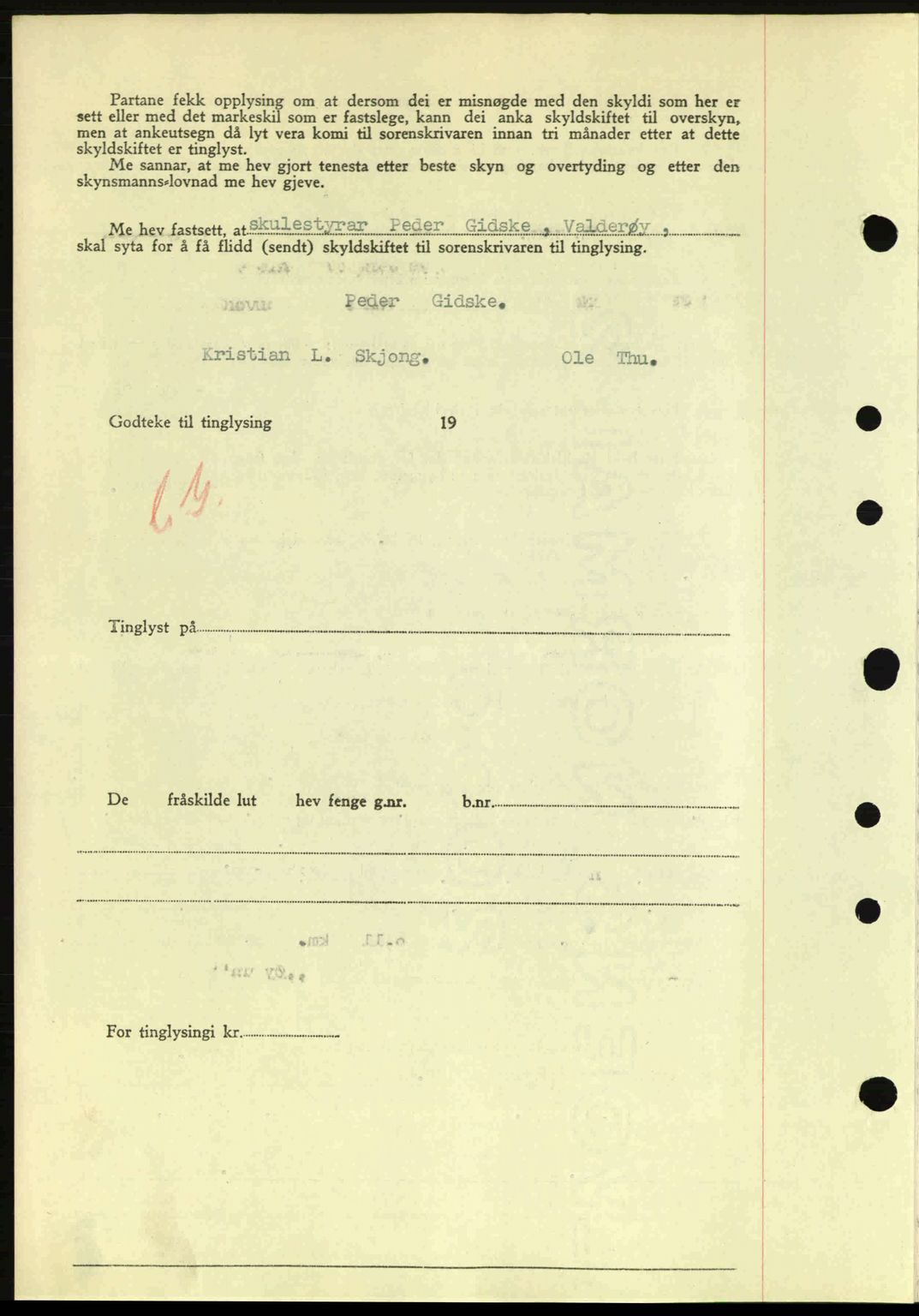 Nordre Sunnmøre sorenskriveri, AV/SAT-A-0006/1/2/2C/2Ca: Mortgage book no. A20a, 1945-1945, Diary no: : 903/1945