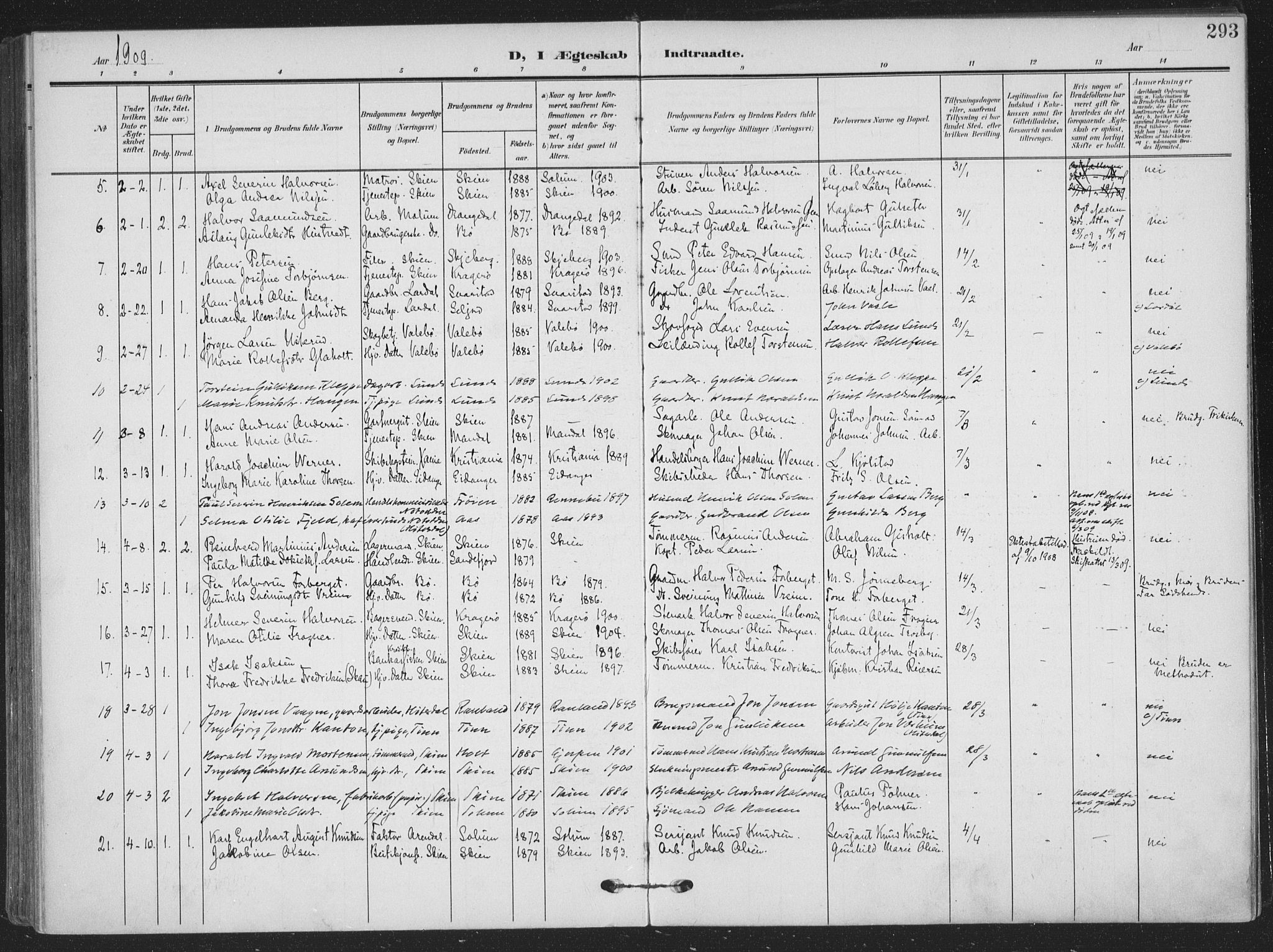 Skien kirkebøker, SAKO/A-302/F/Fa/L0012: Parish register (official) no. 12, 1908-1914, p. 293