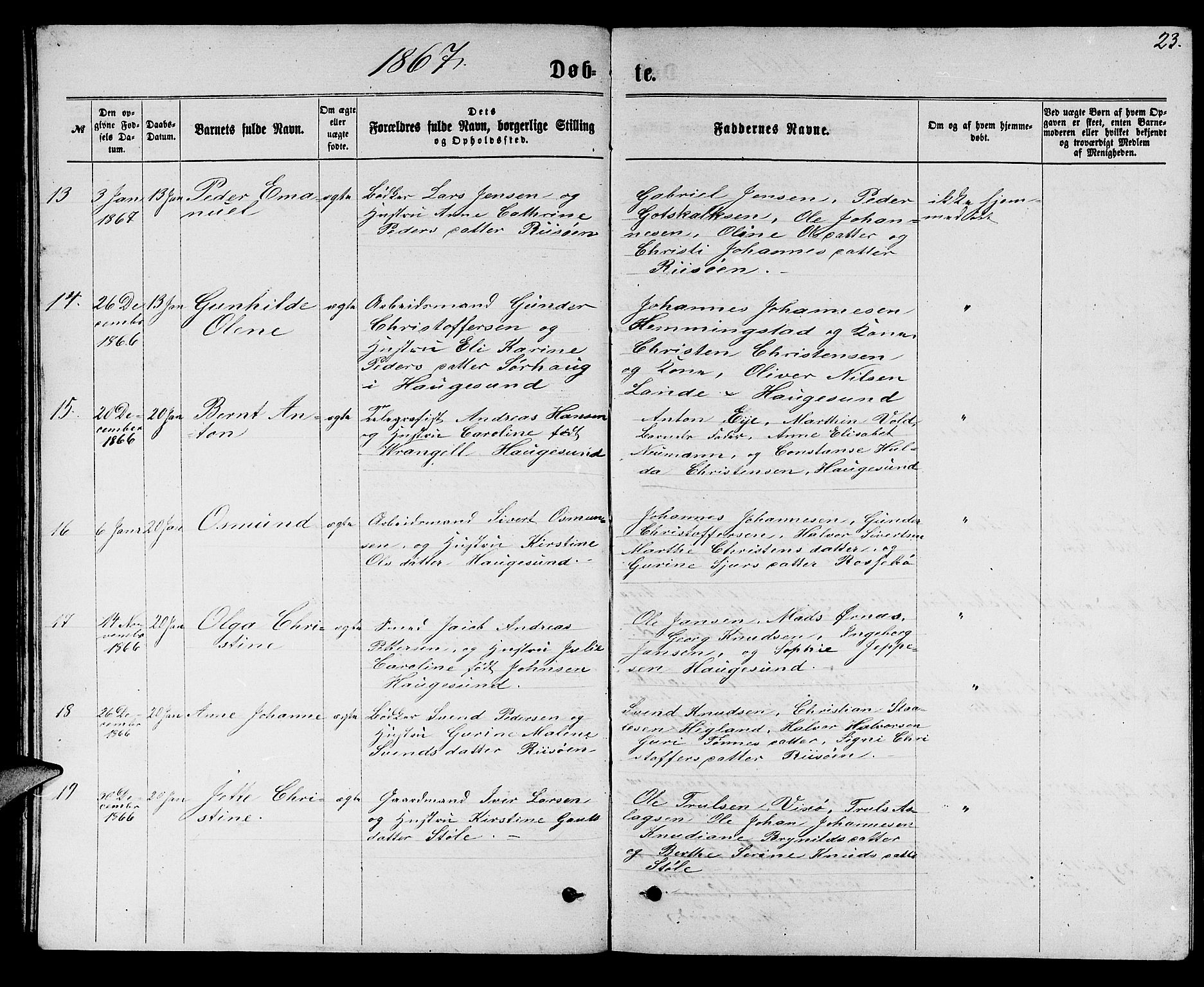 Torvastad sokneprestkontor, AV/SAST-A -101857/H/Ha/Hab/L0007: Parish register (copy) no. B 7, 1866-1873, p. 23