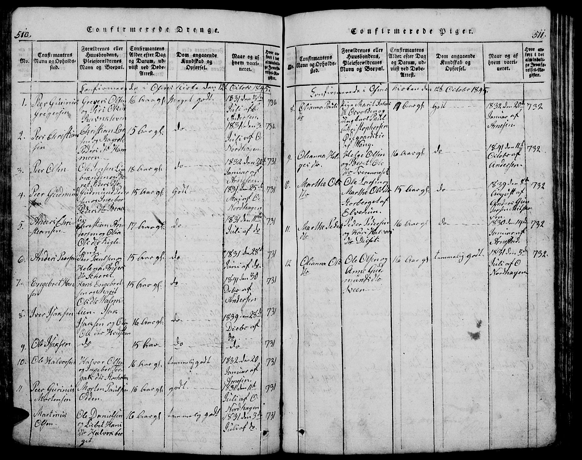 Trysil prestekontor, AV/SAH-PREST-046/H/Ha/Hab/L0005: Parish register (copy) no. 5, 1814-1877, p. 510-511
