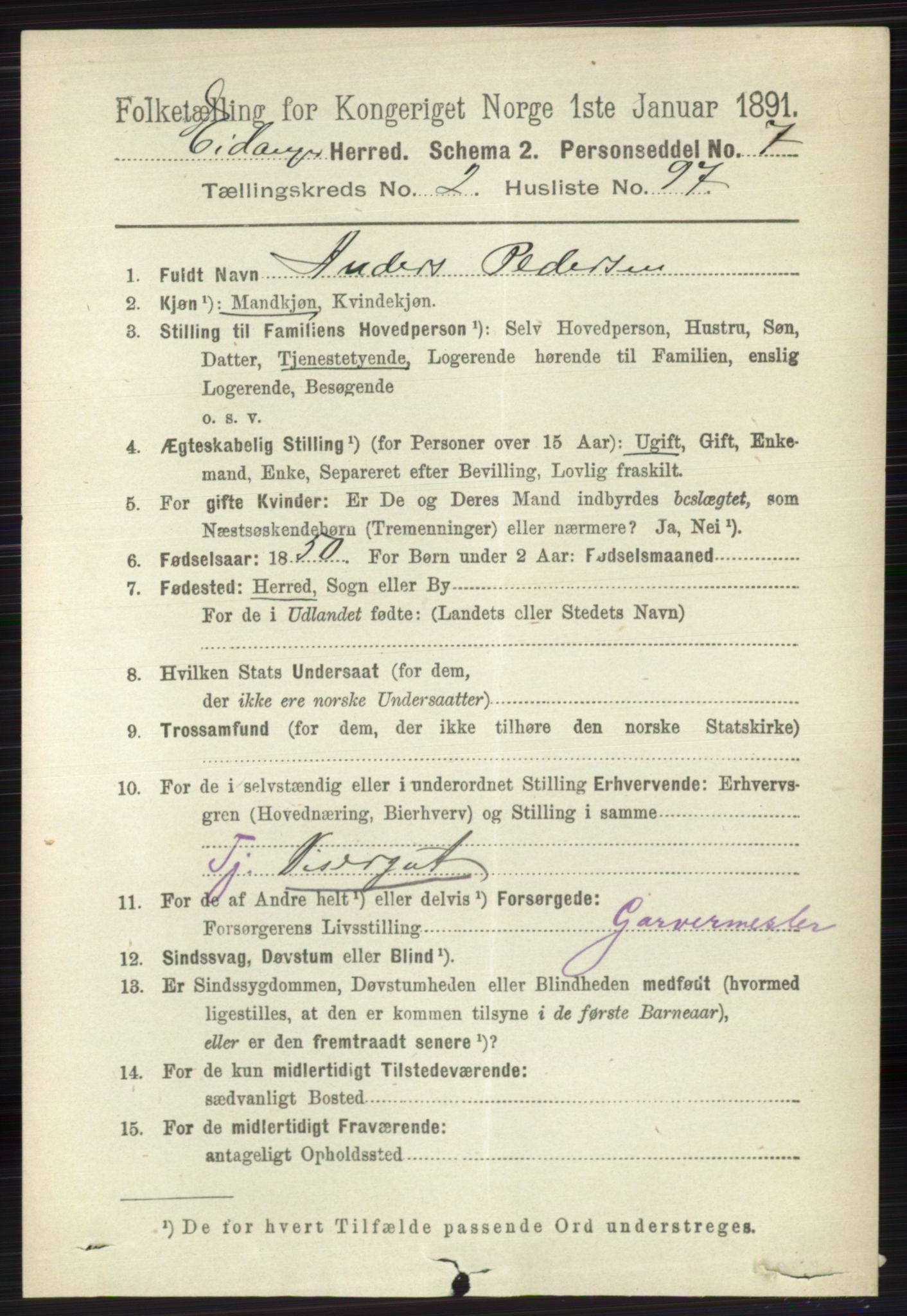 RA, 1891 census for 0813 Eidanger, 1891, p. 1443