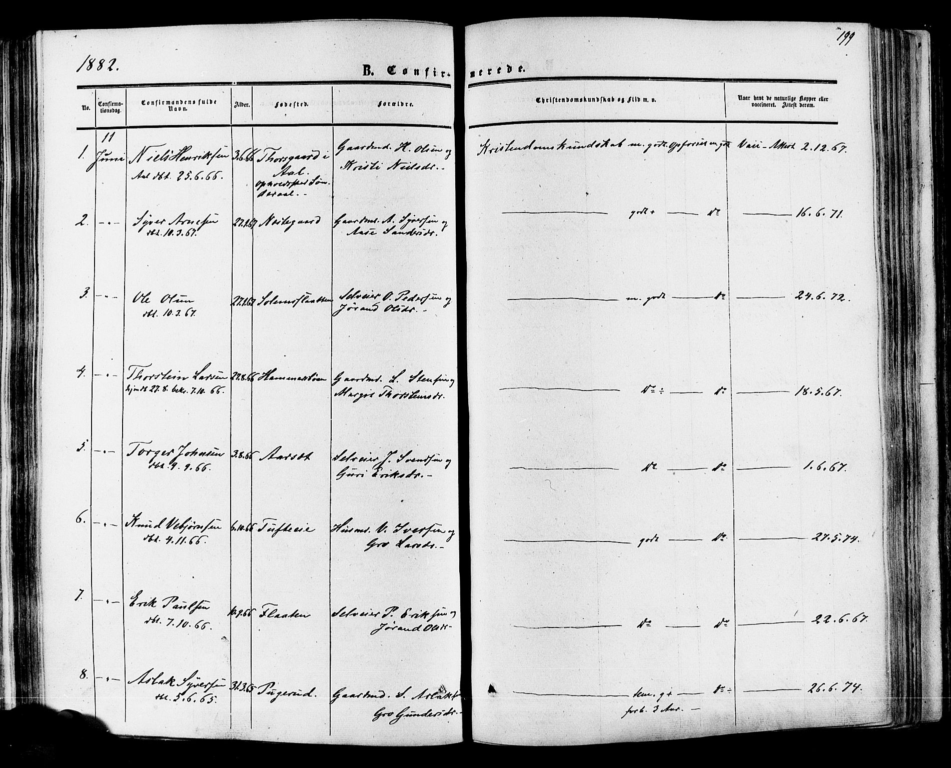 Hol kirkebøker, AV/SAKO-A-227/F/Fa/L0002: Parish register (official) no. I 2, 1870-1886, p. 199
