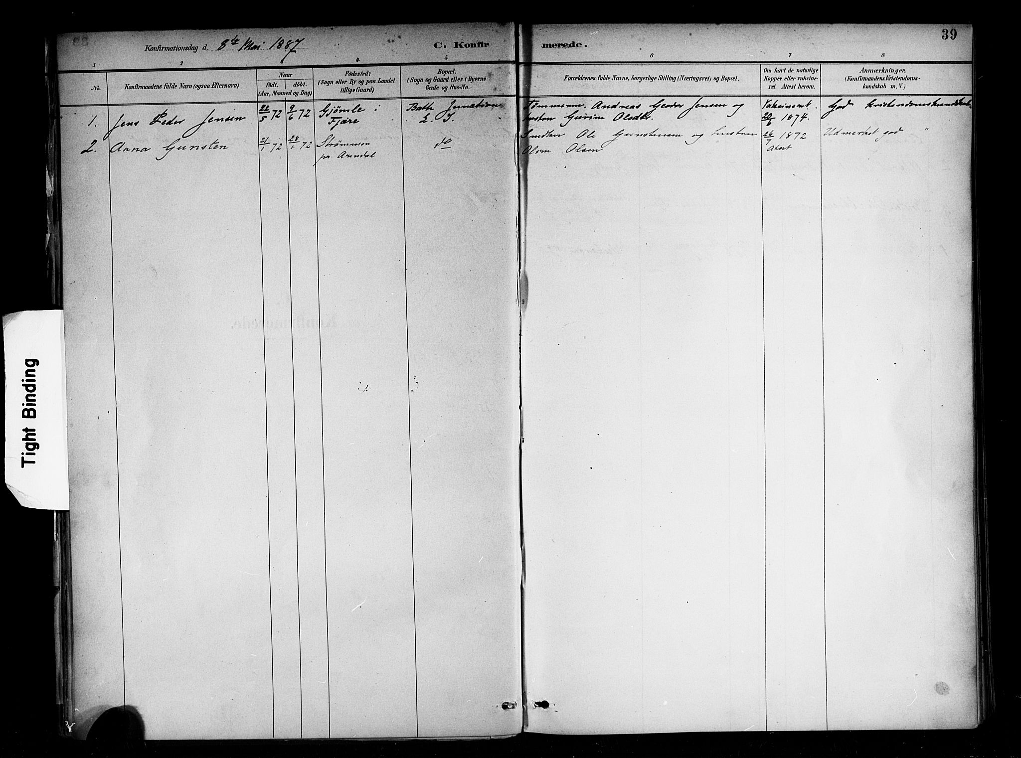 Den norske sjømannsmisjon i utlandet/New York, SAB/SAB/PA-0110/H/Ha/L0002: Parish register (official) no. A 2, 1886-1888, p. 39