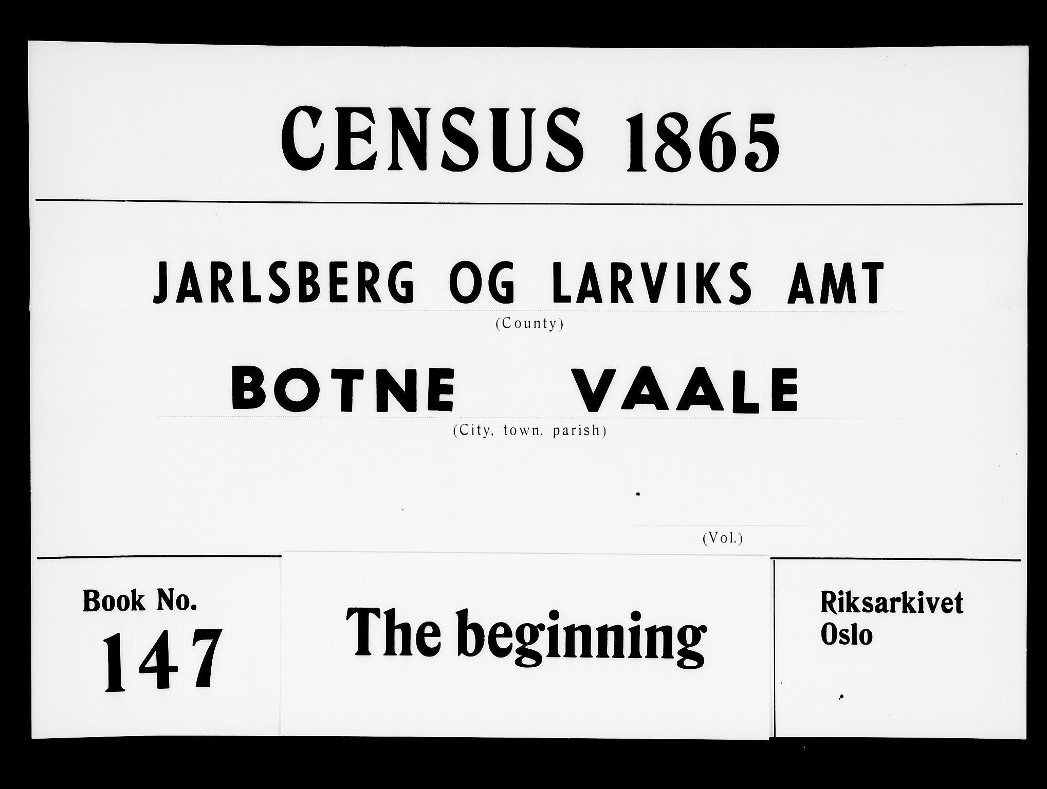 RA, 1865 census for Botne/Botne og Hillestad, 1865, p. 1