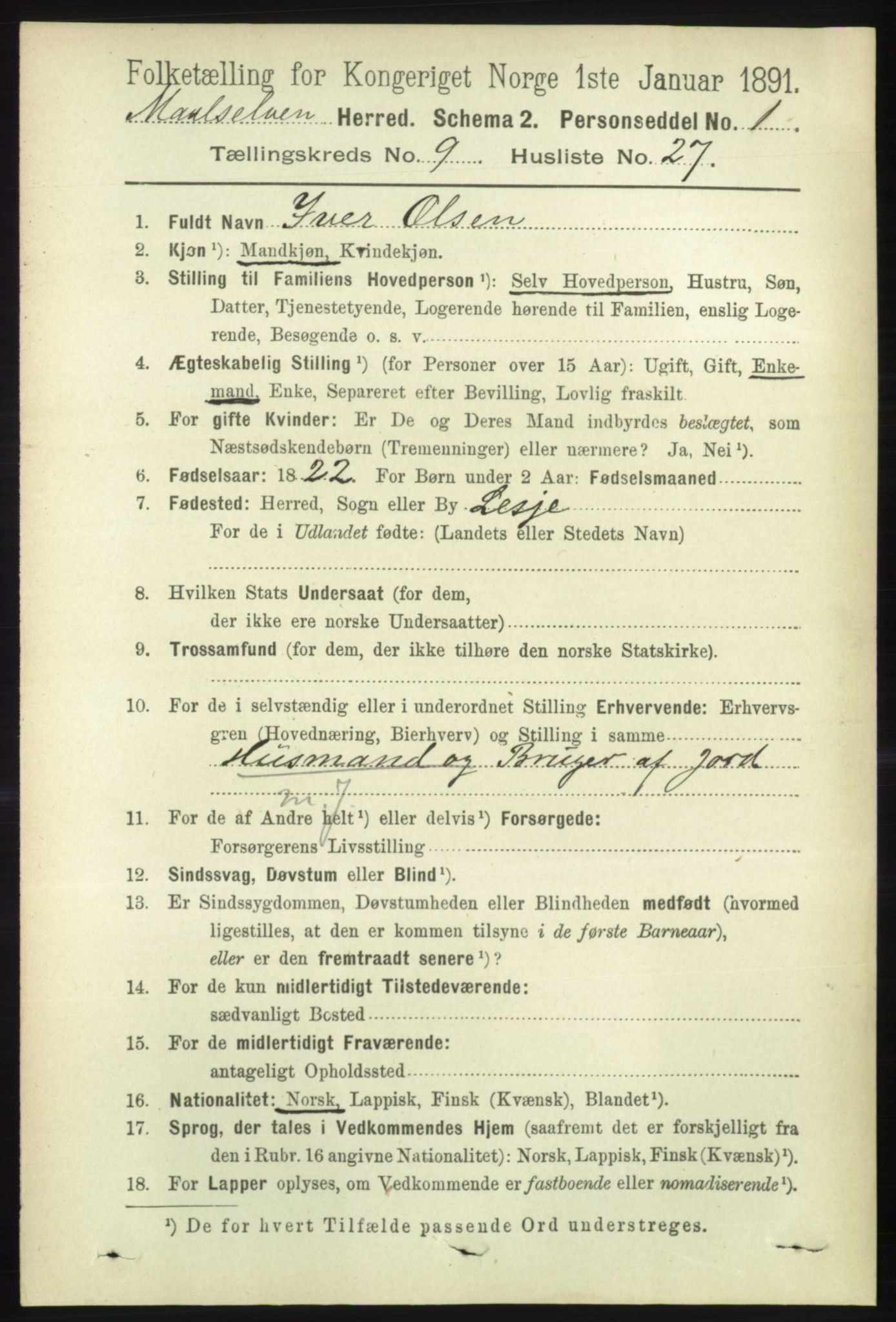 RA, 1891 census for 1924 Målselv, 1891, p. 2936