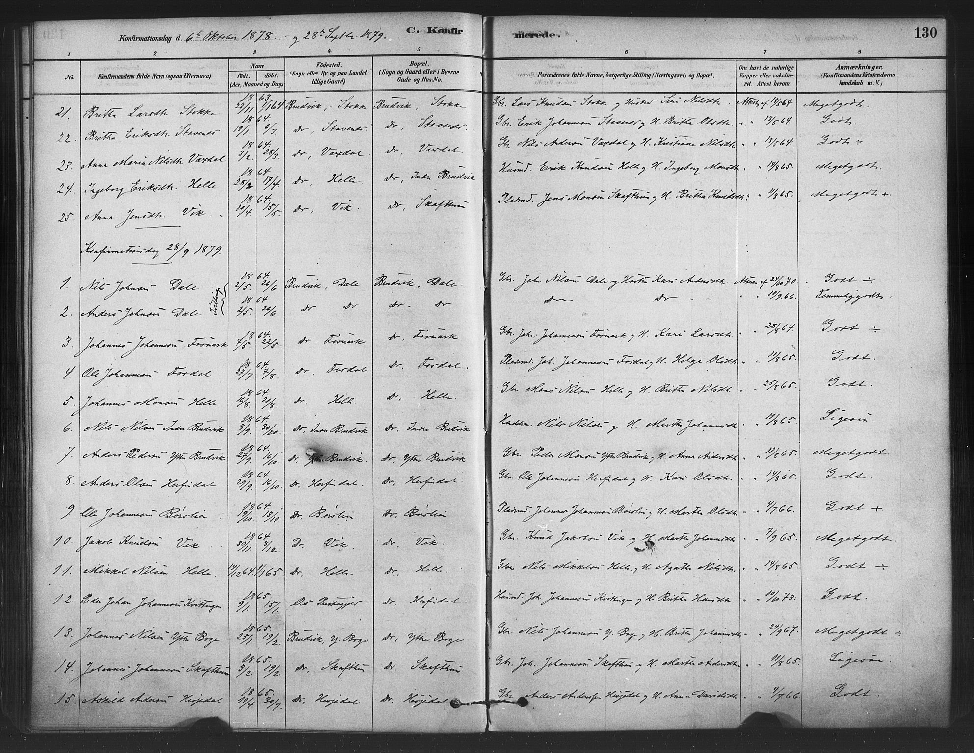 Bruvik Sokneprestembete, SAB/A-74701/H/Haa: Parish register (official) no. B 1, 1878-1904, p. 130
